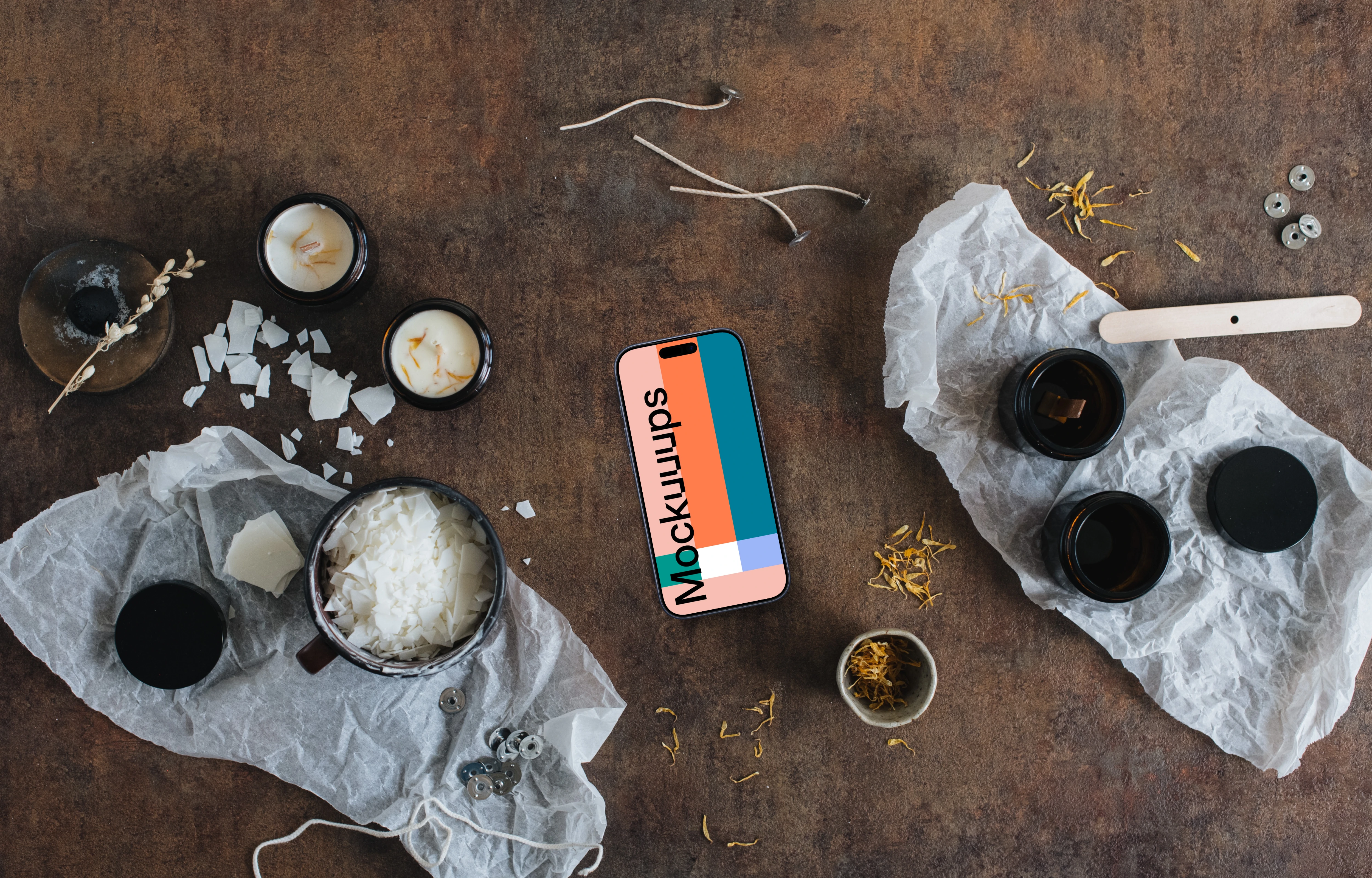 Smartphone mockup on the table with christmas decoration