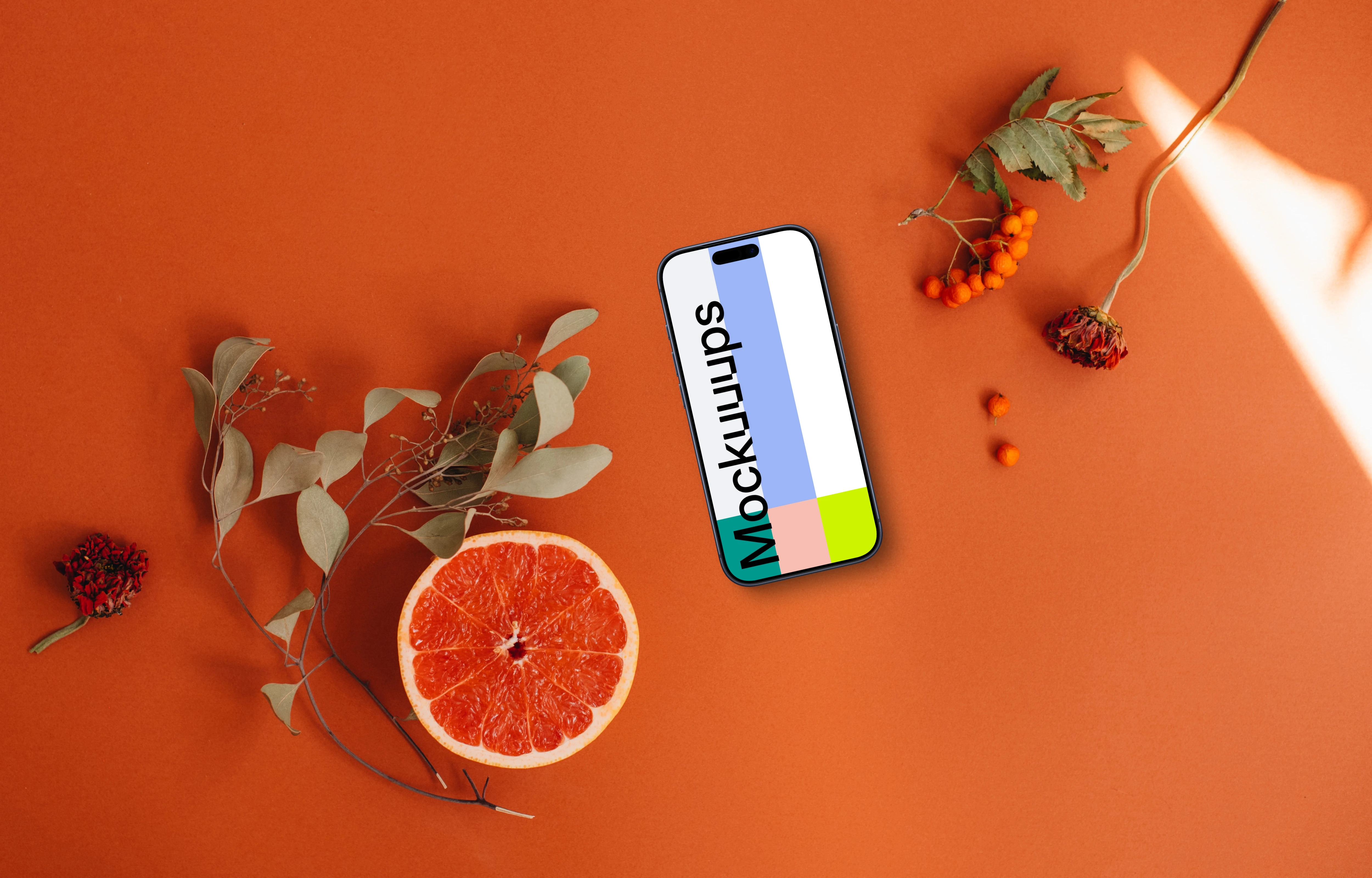 Smartphone mockup on vivid orange background