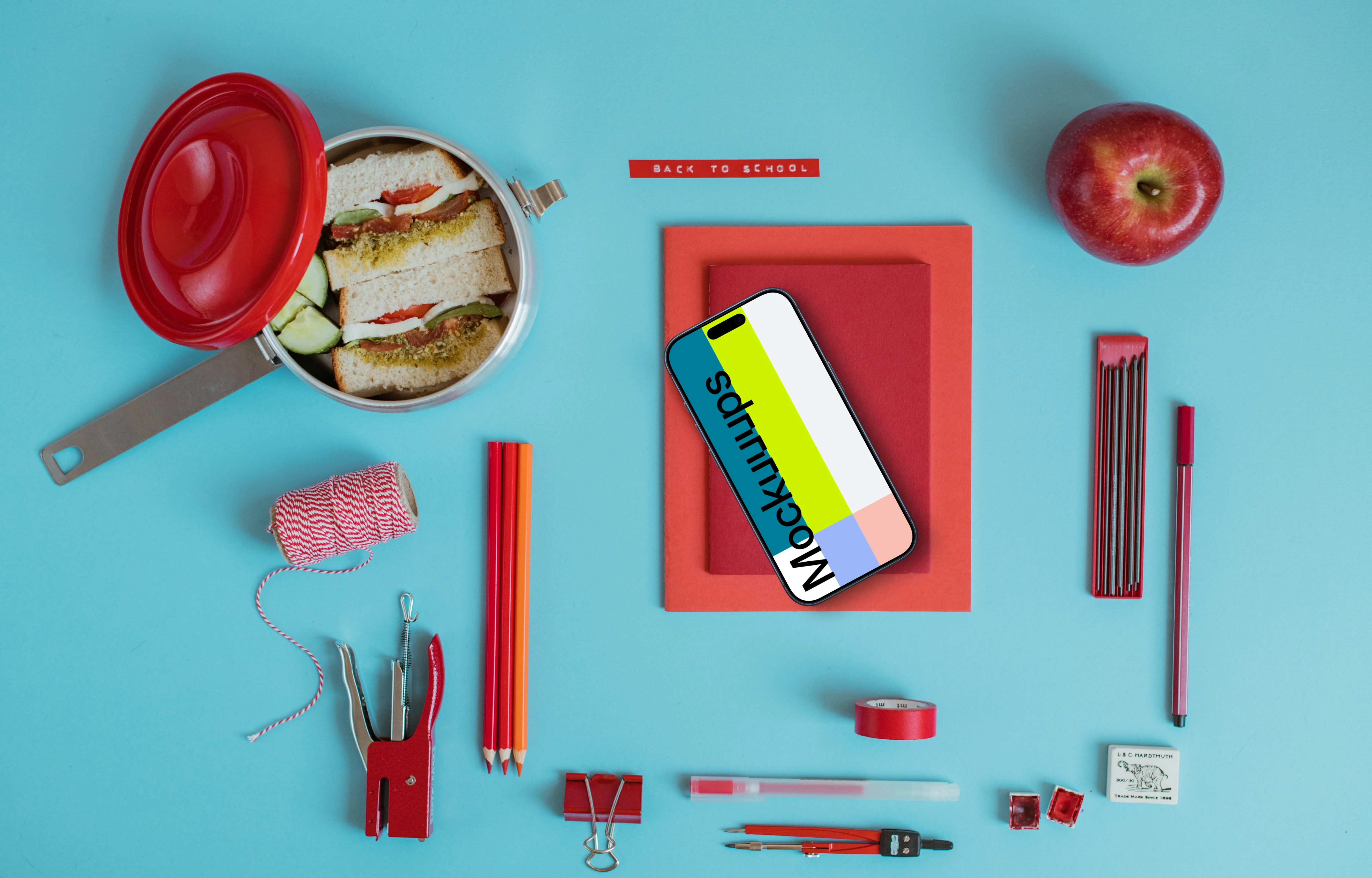 Smartphone mockup with a lunch box on the side