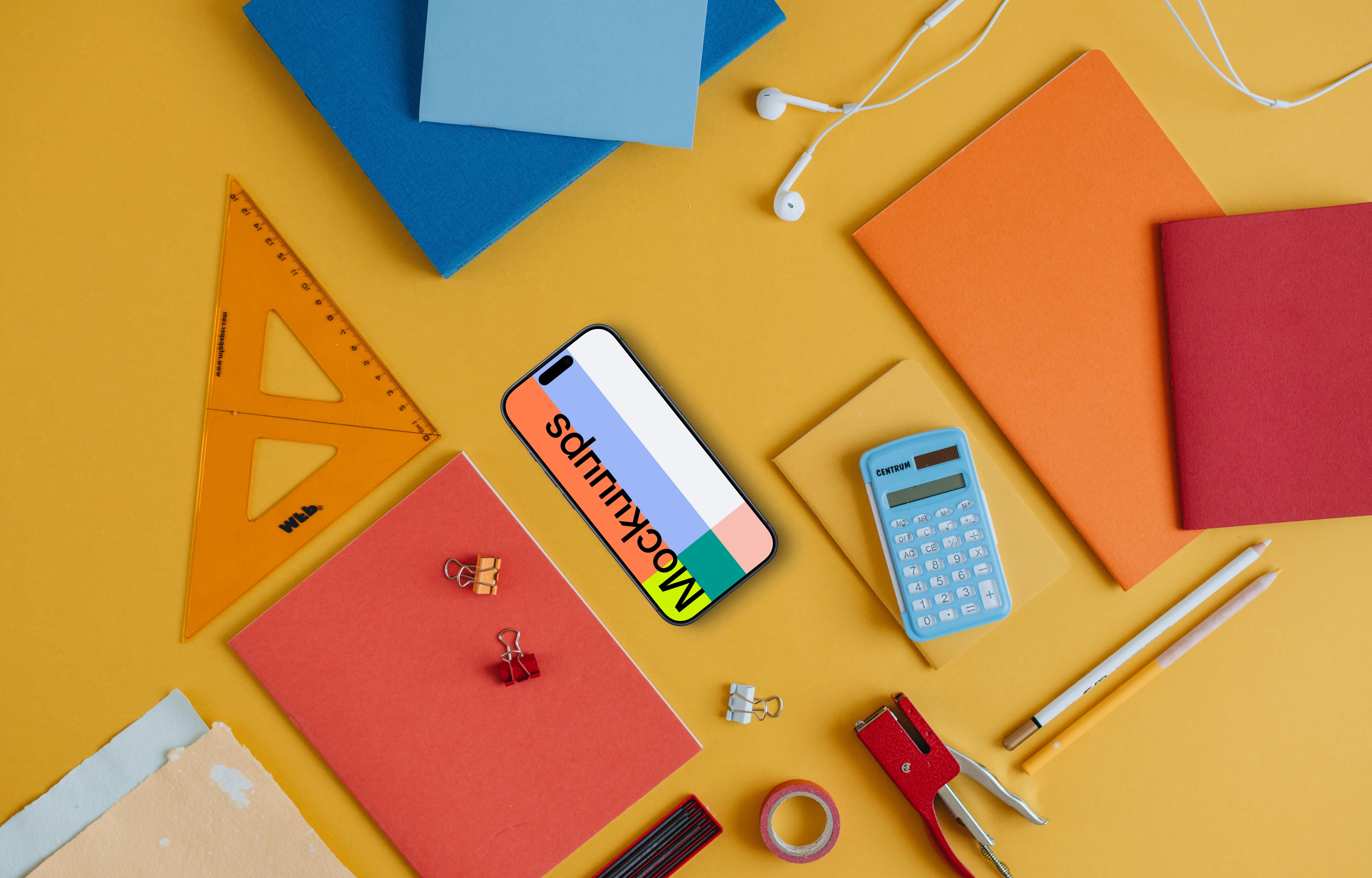 Smartphone mockup with back to school elements around