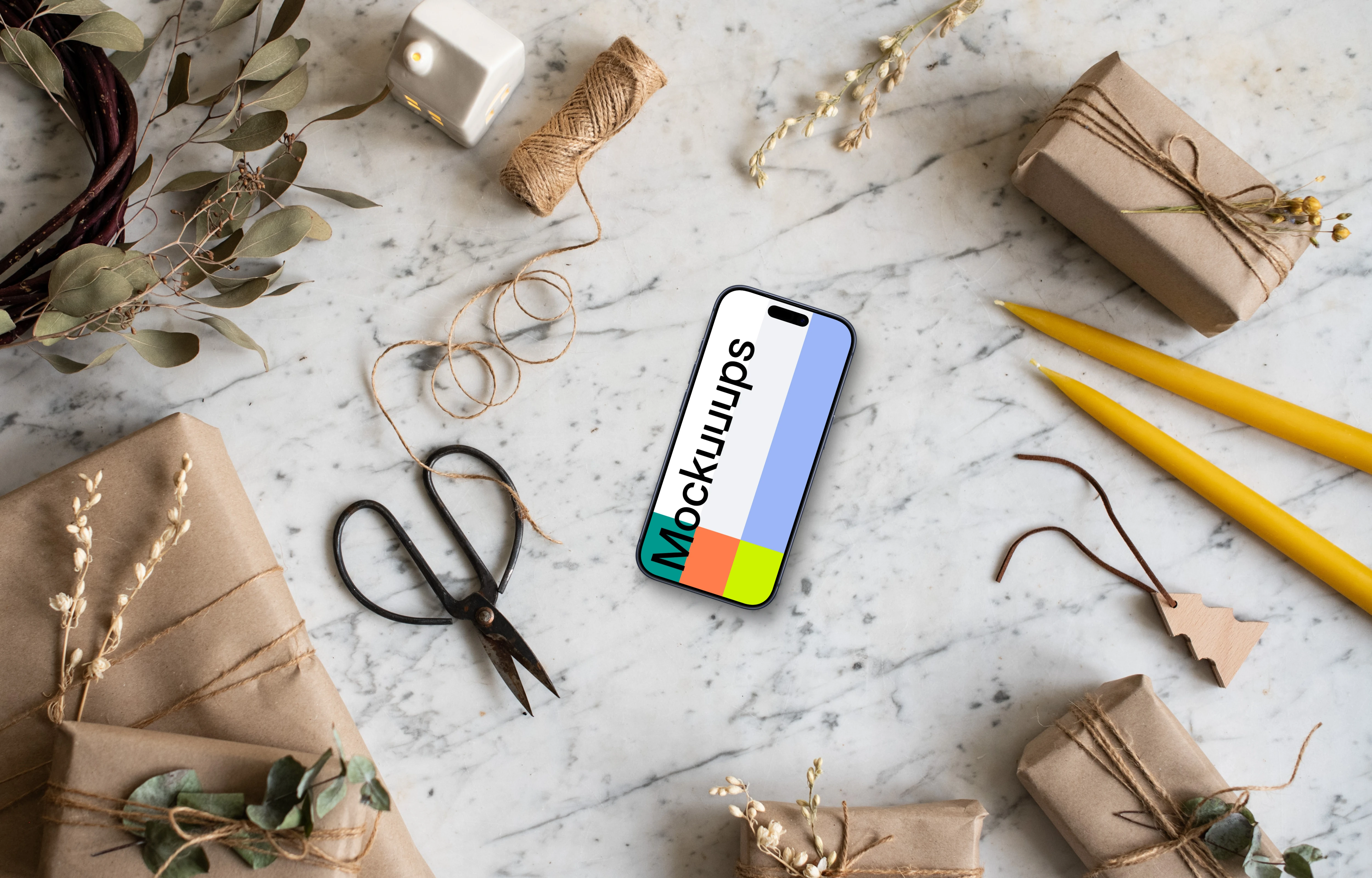 Smartphone mockup with christmas design