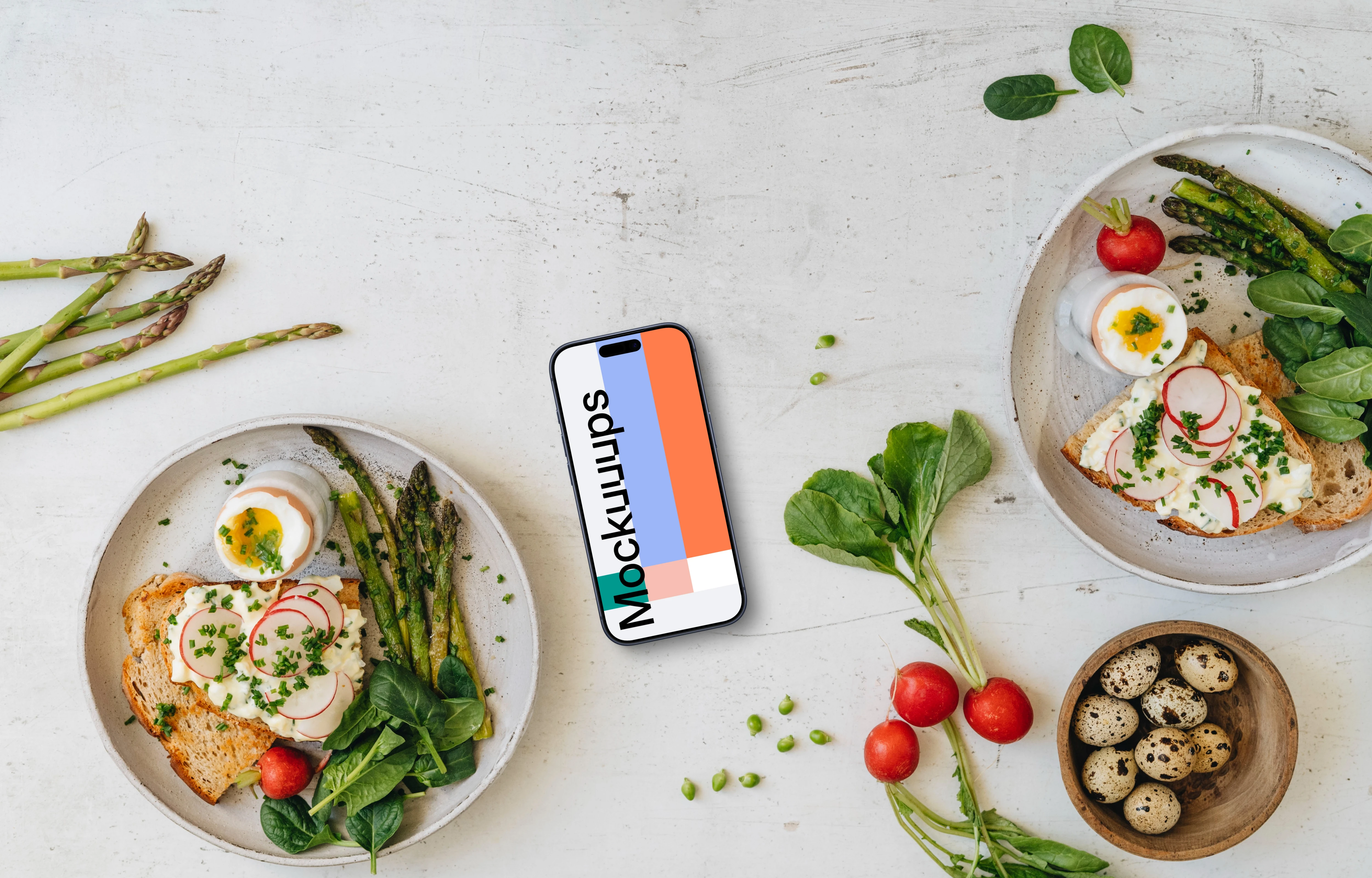 Smartphone mockup with Easter breakfast