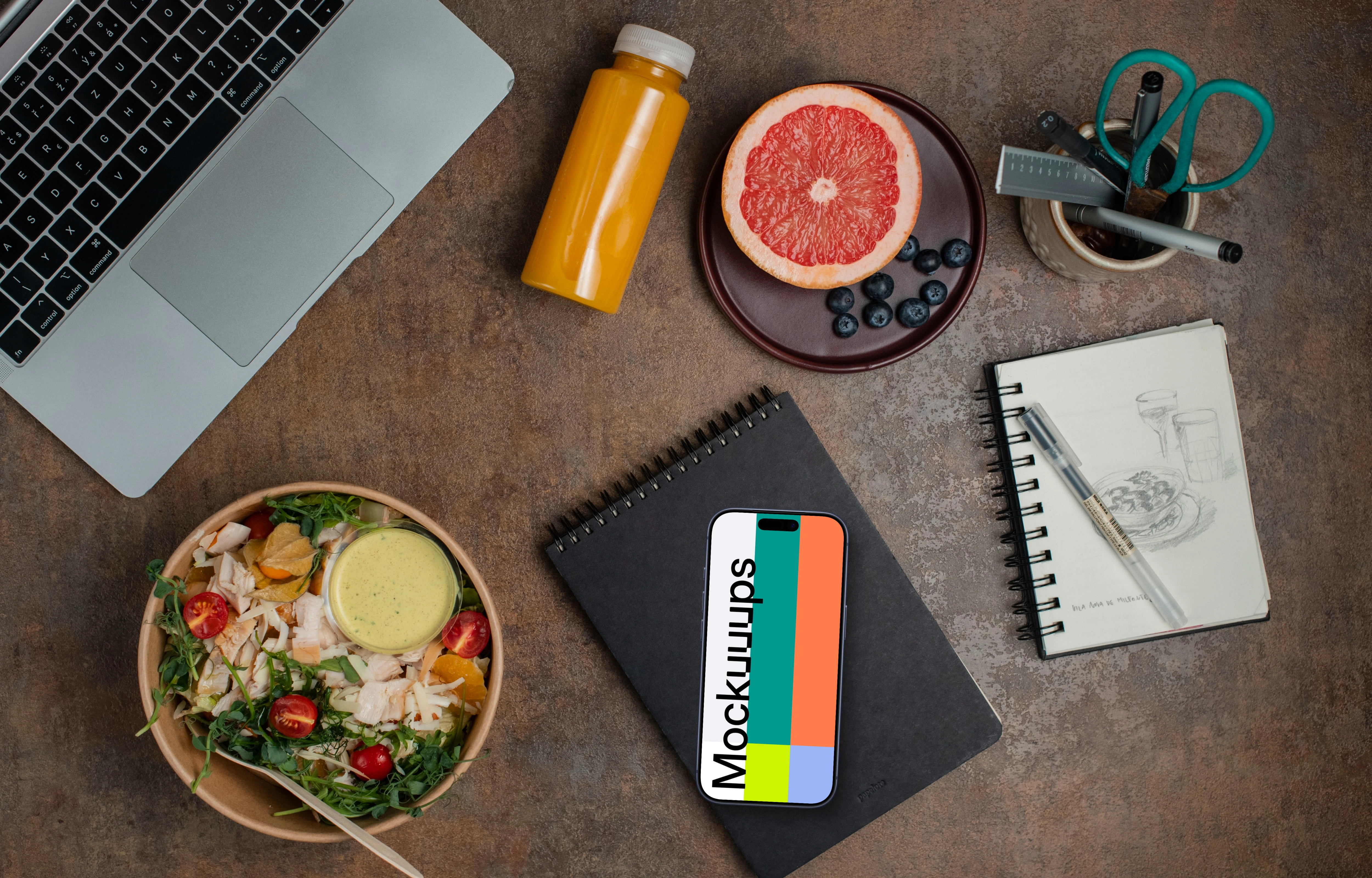 Smartphone mockup with healthy salad delivery