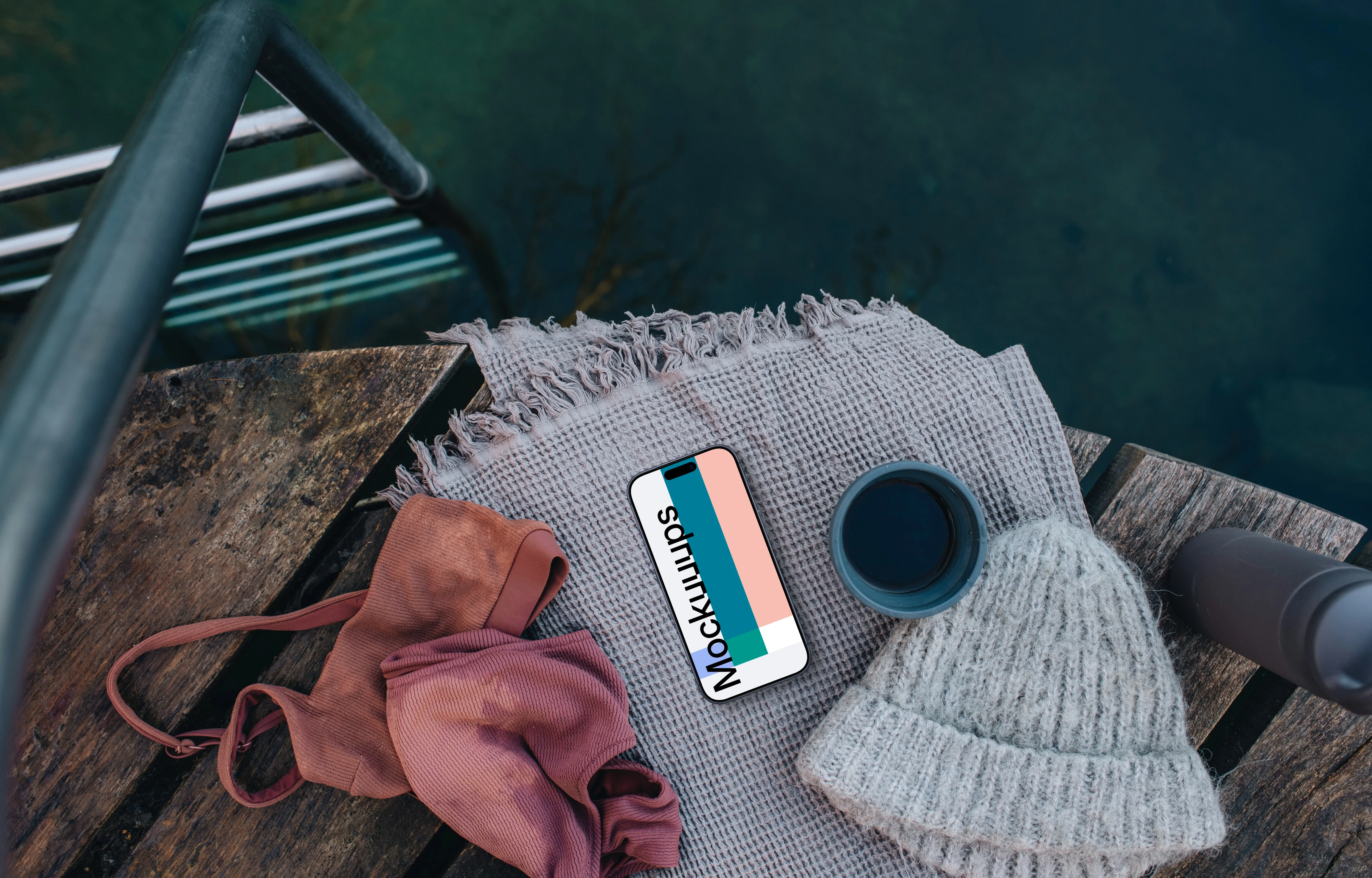 Swimming in nature with iPhone mockup