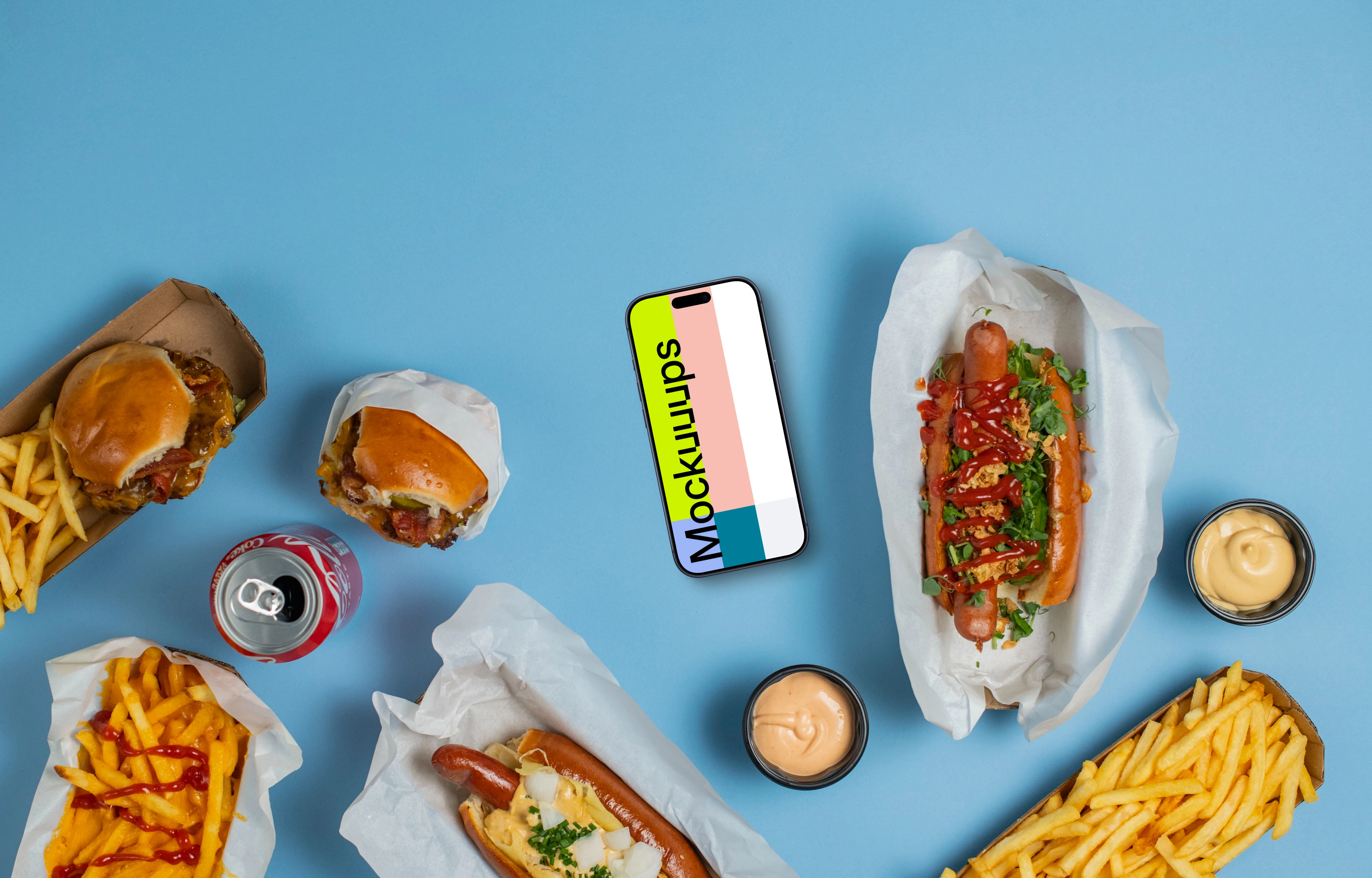 Tasty fast food with Smartphone mockup