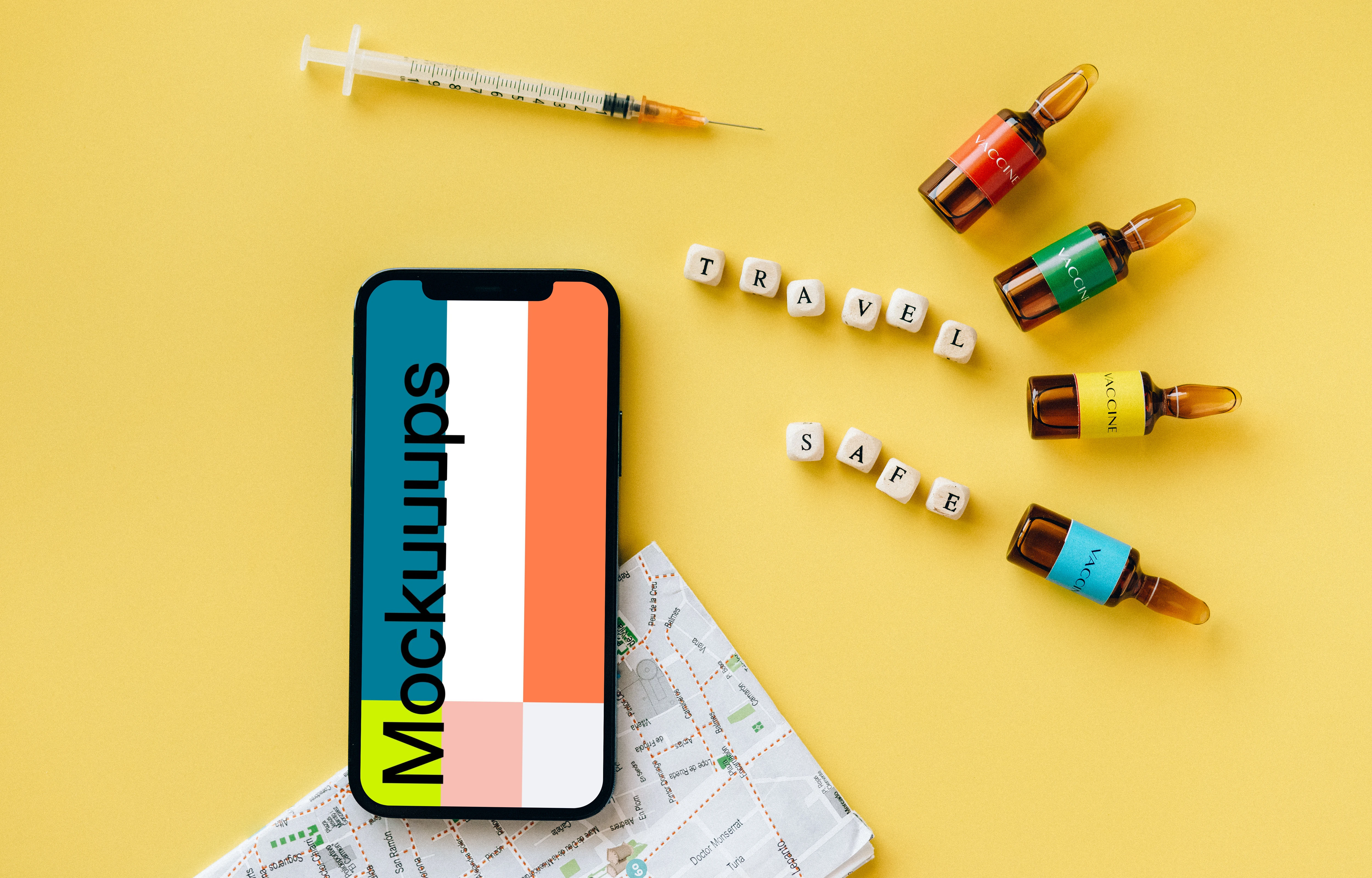 iPhone 12 Pro mockup on a yellow surface