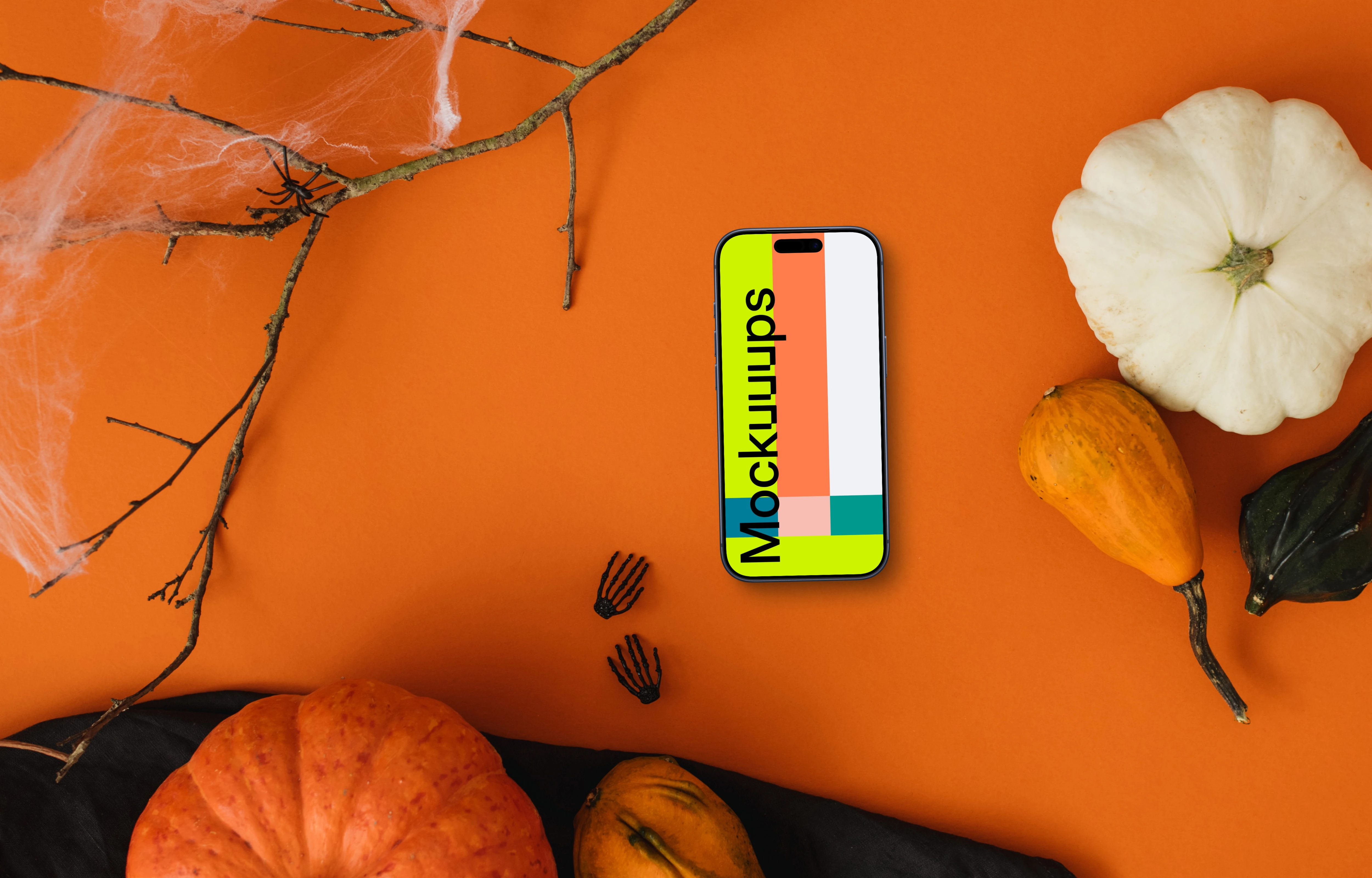 Top view of halloween mockup with a smartphone