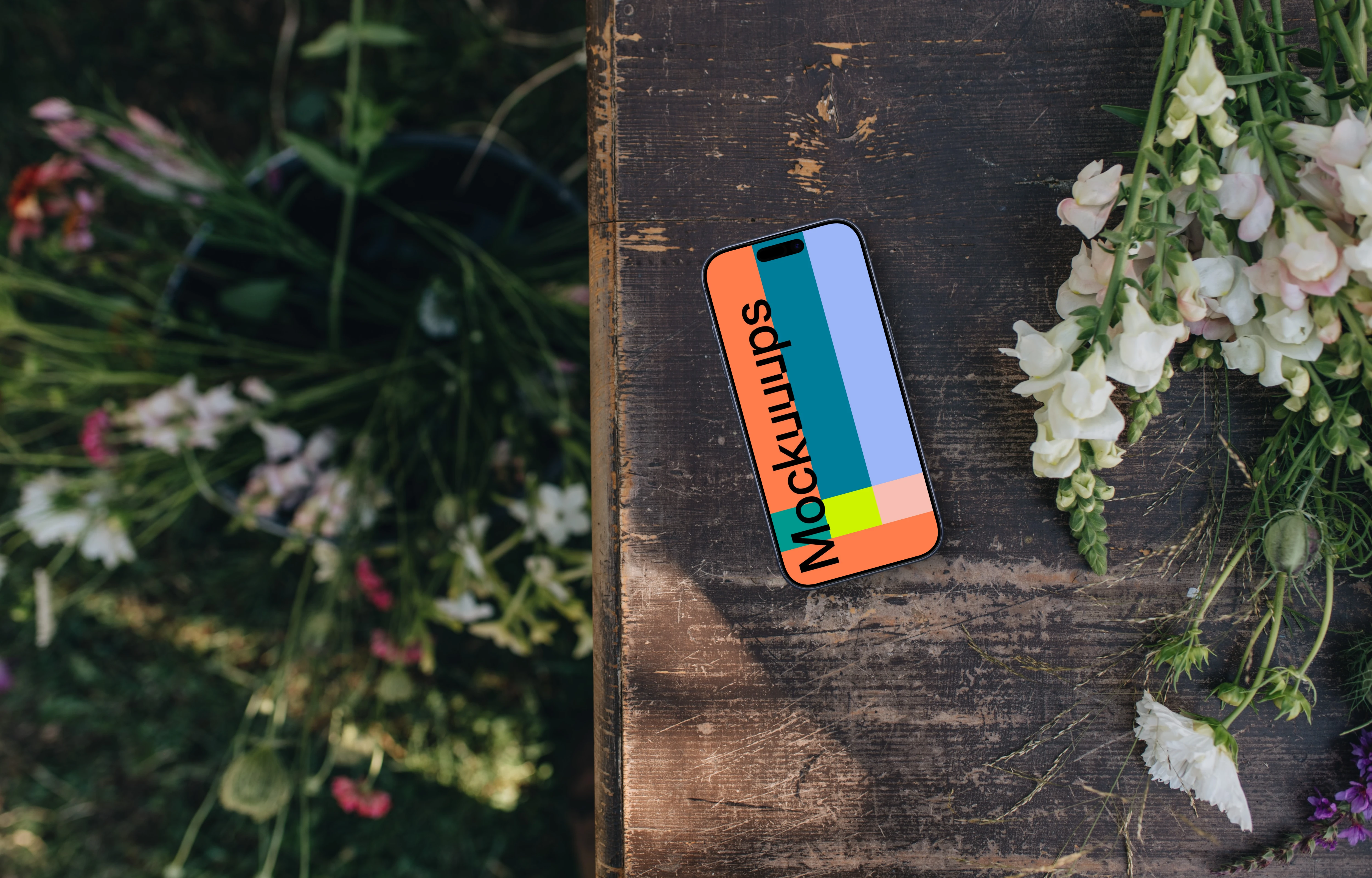 Top view of phone mockup on the table