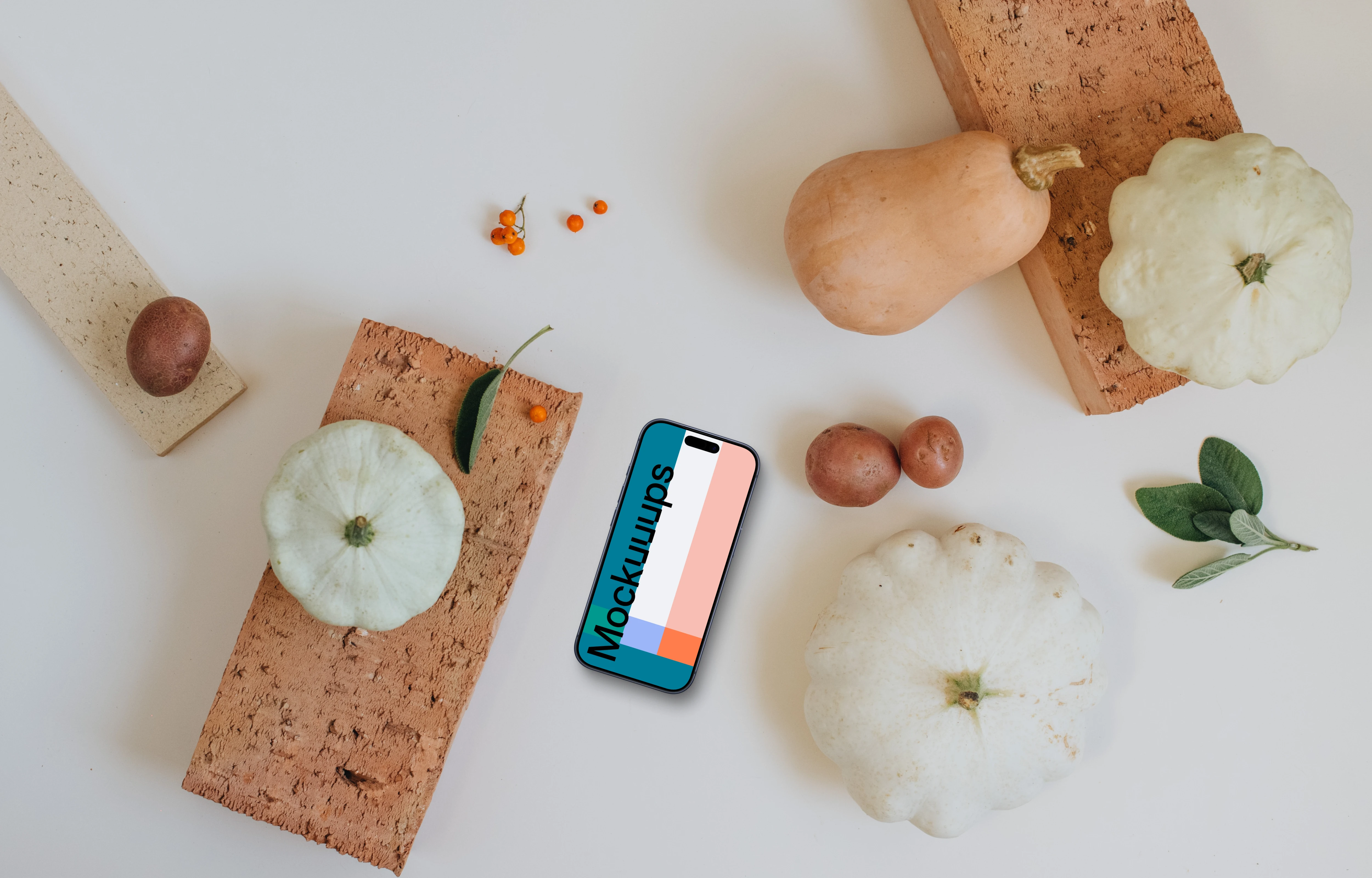 Top view of smartphone mockup on the table