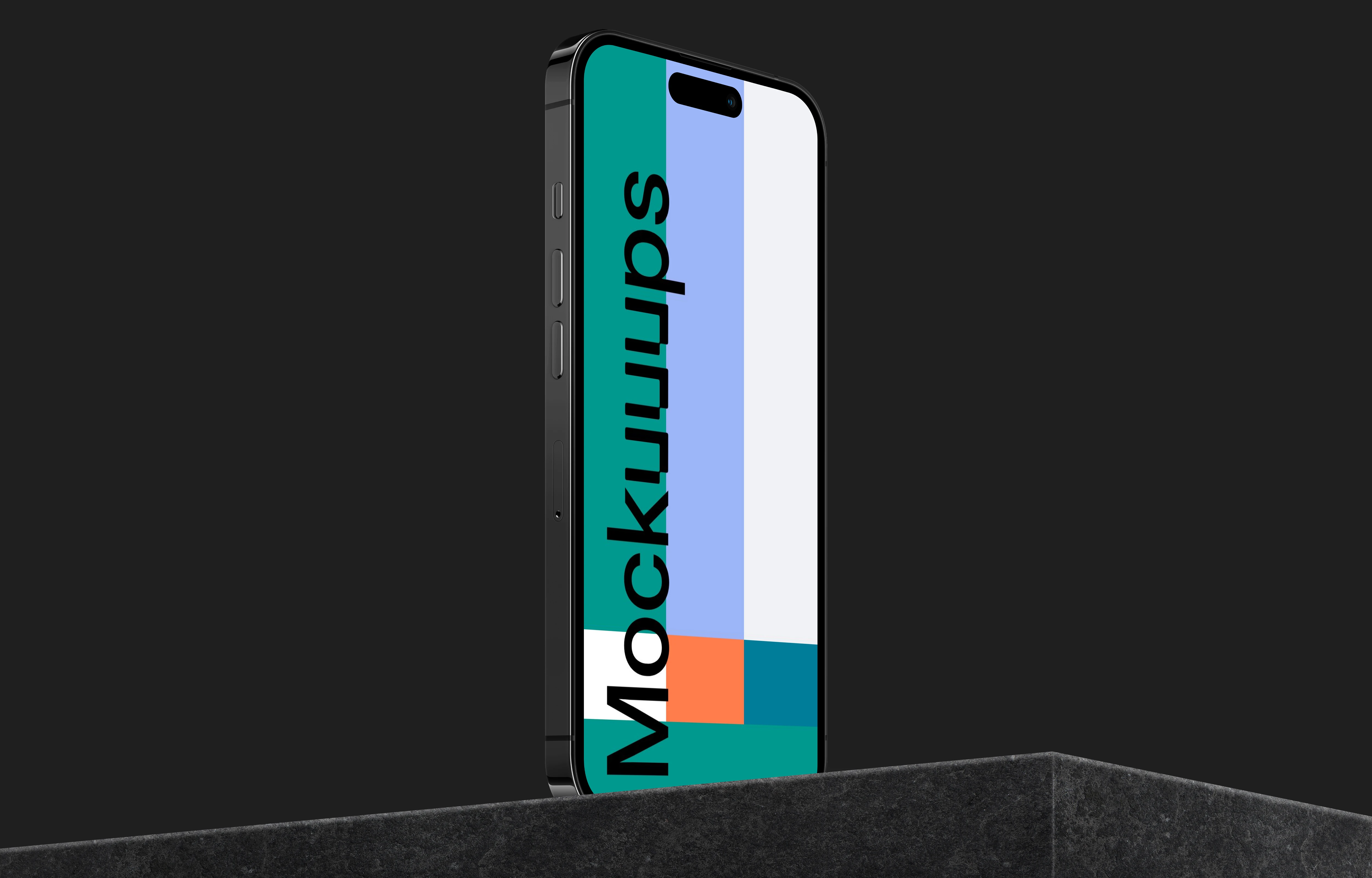 Isometric smartphone mockup on marble block - Left View