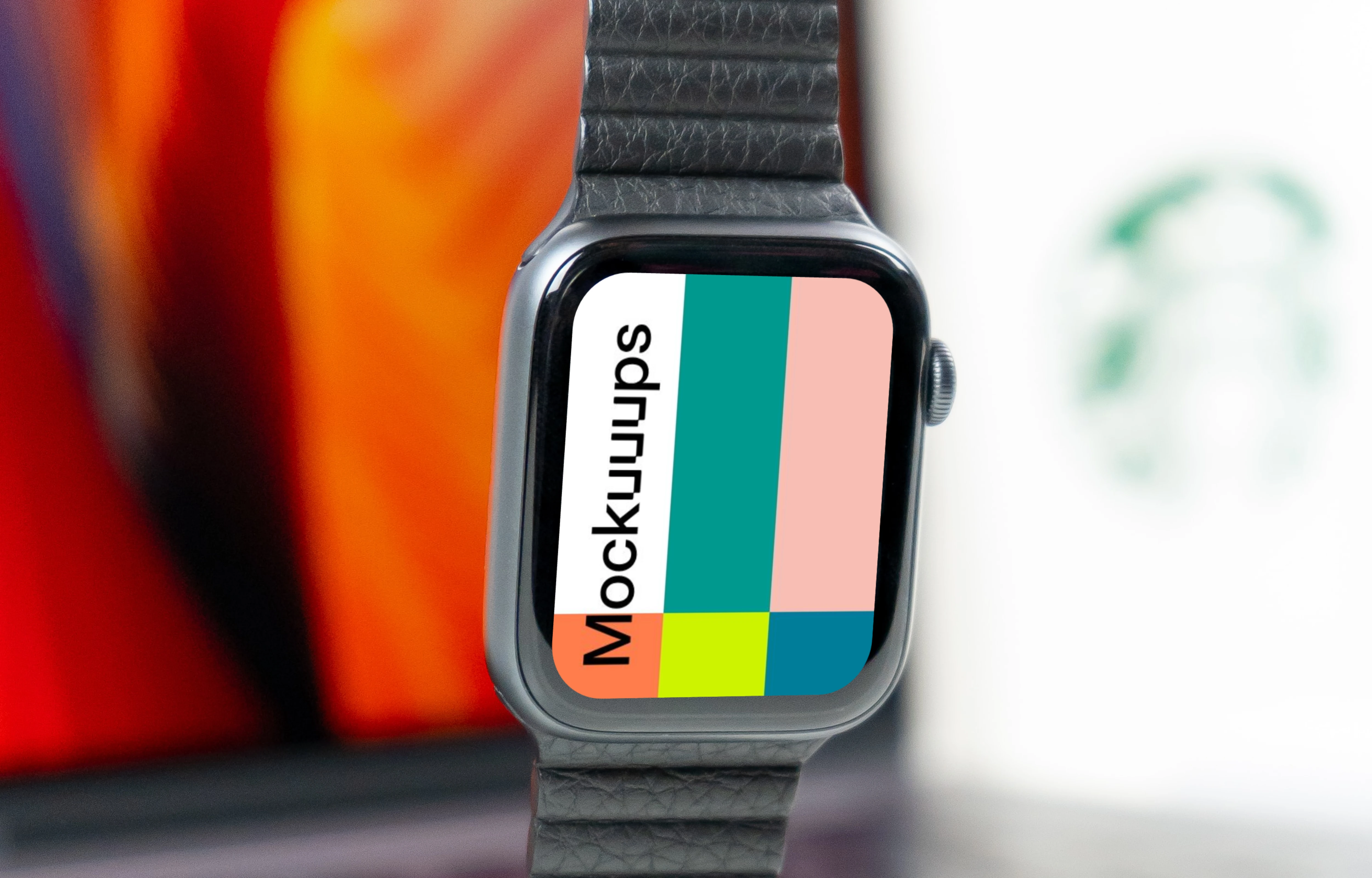 Apple Watch mockup ahead of MacBook