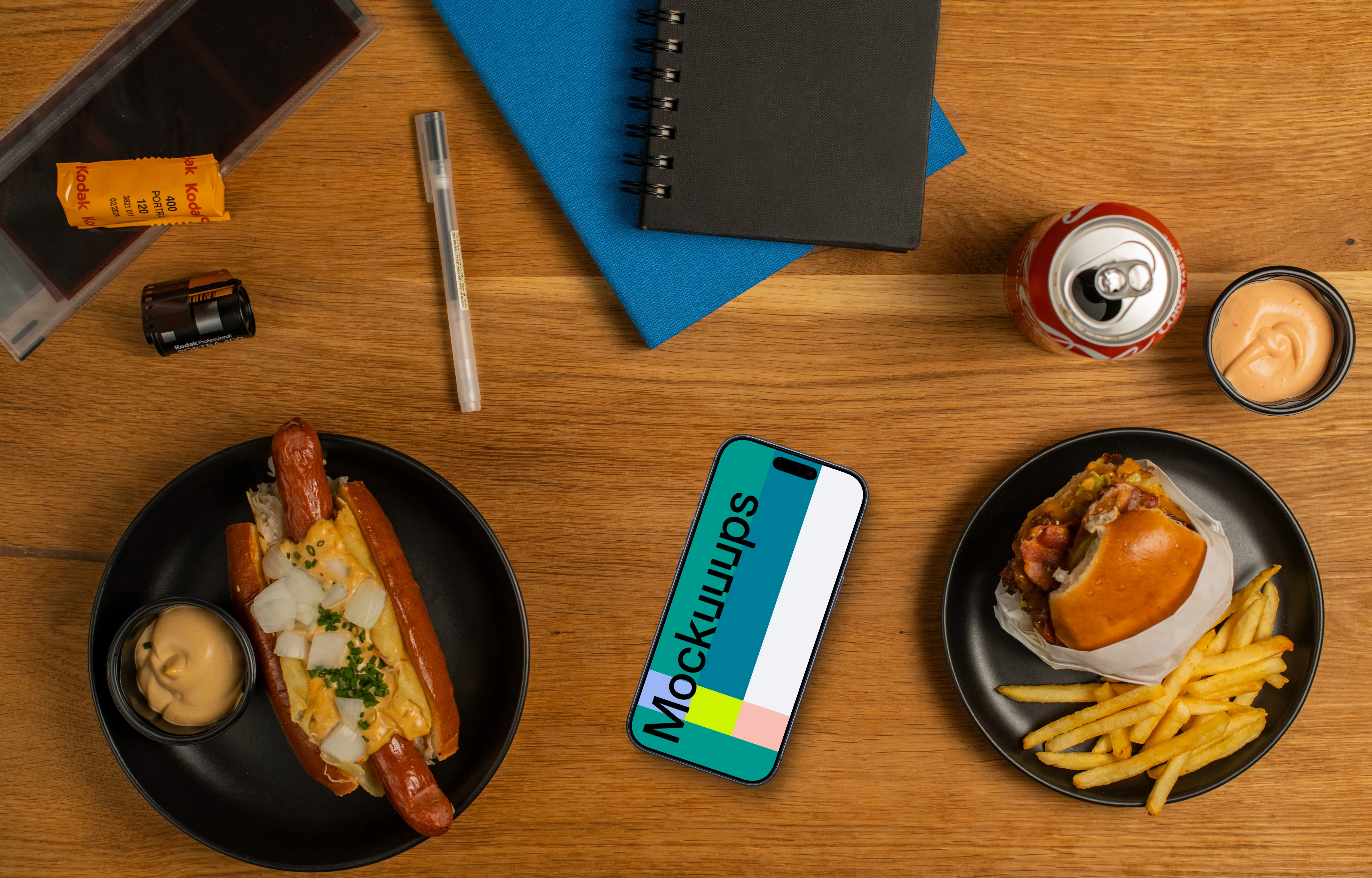 Smartphone mockup with hot-dogs