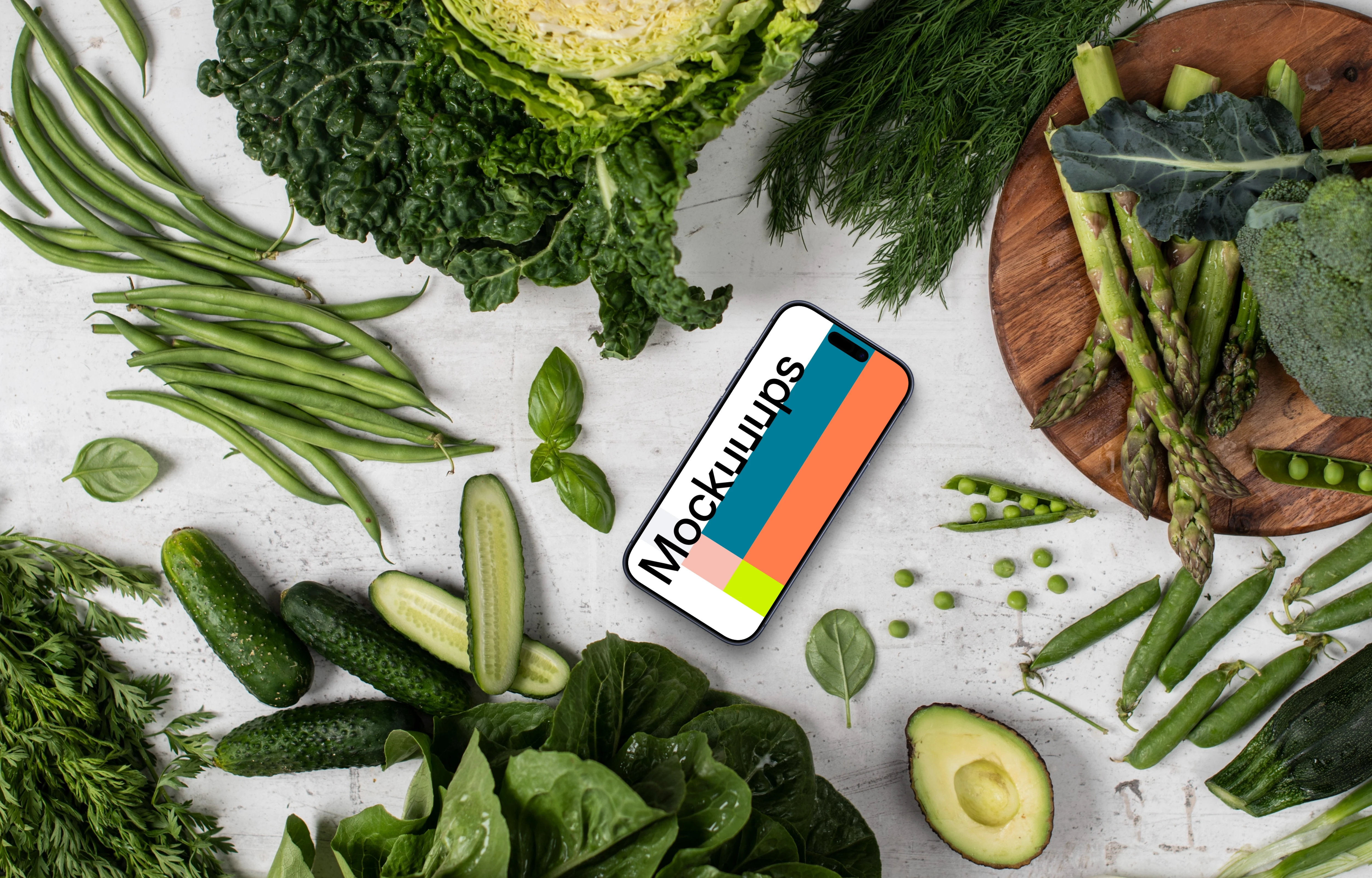 Vegetables around Smartphone mockup 