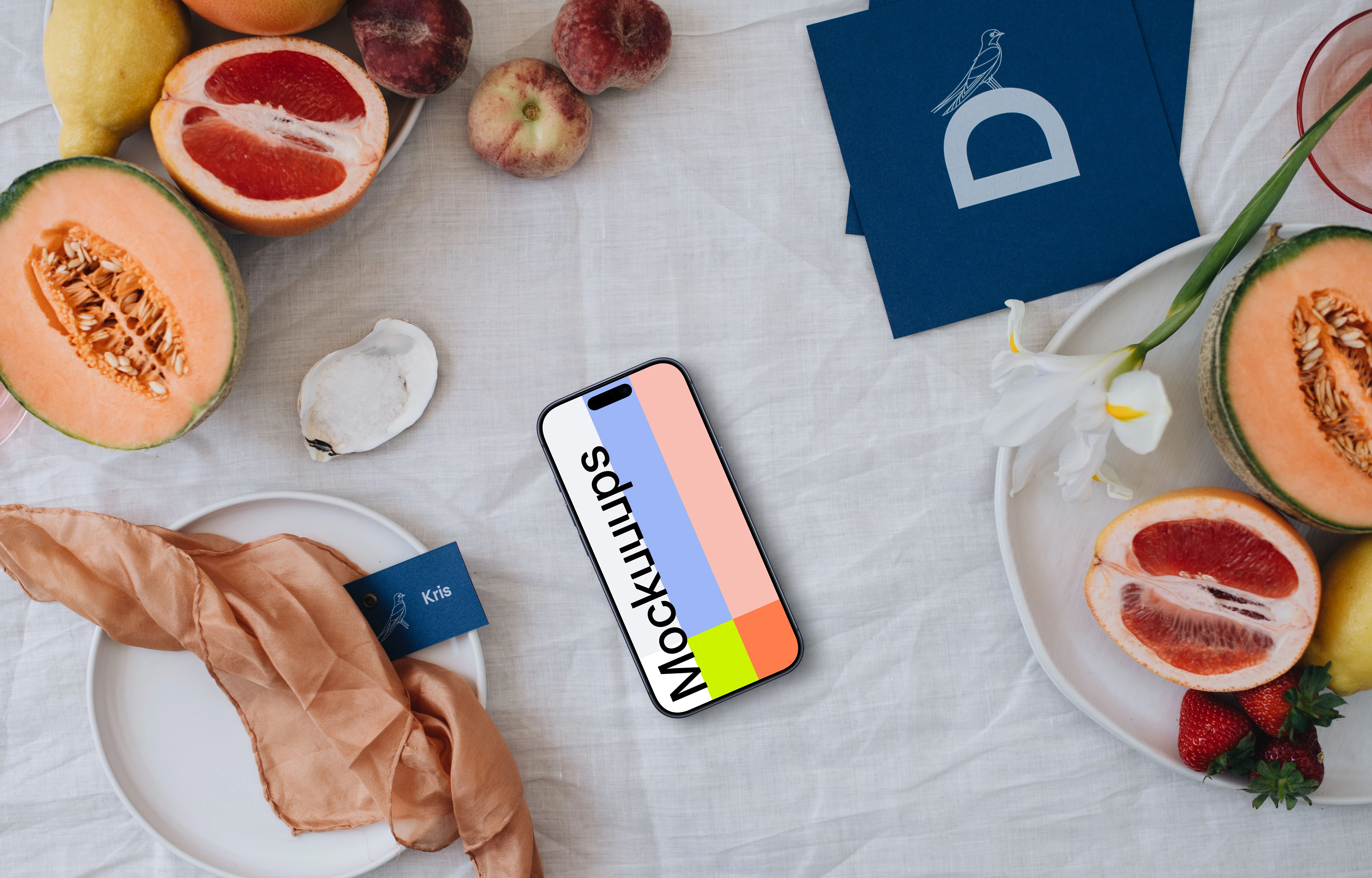 Wedding iPhone mockups embraced by fruits
