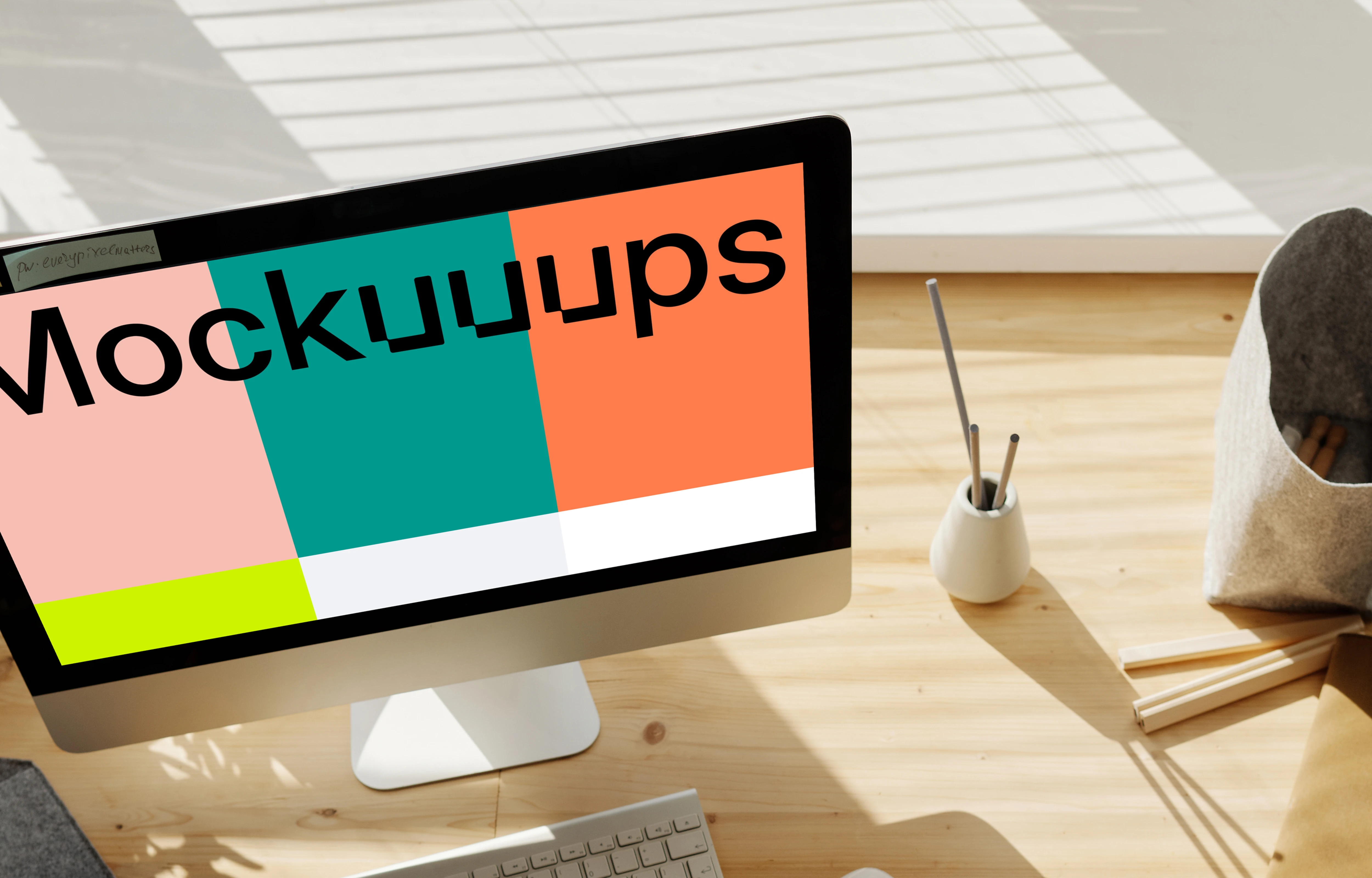 Young girl writing into her book from an iMac mockup