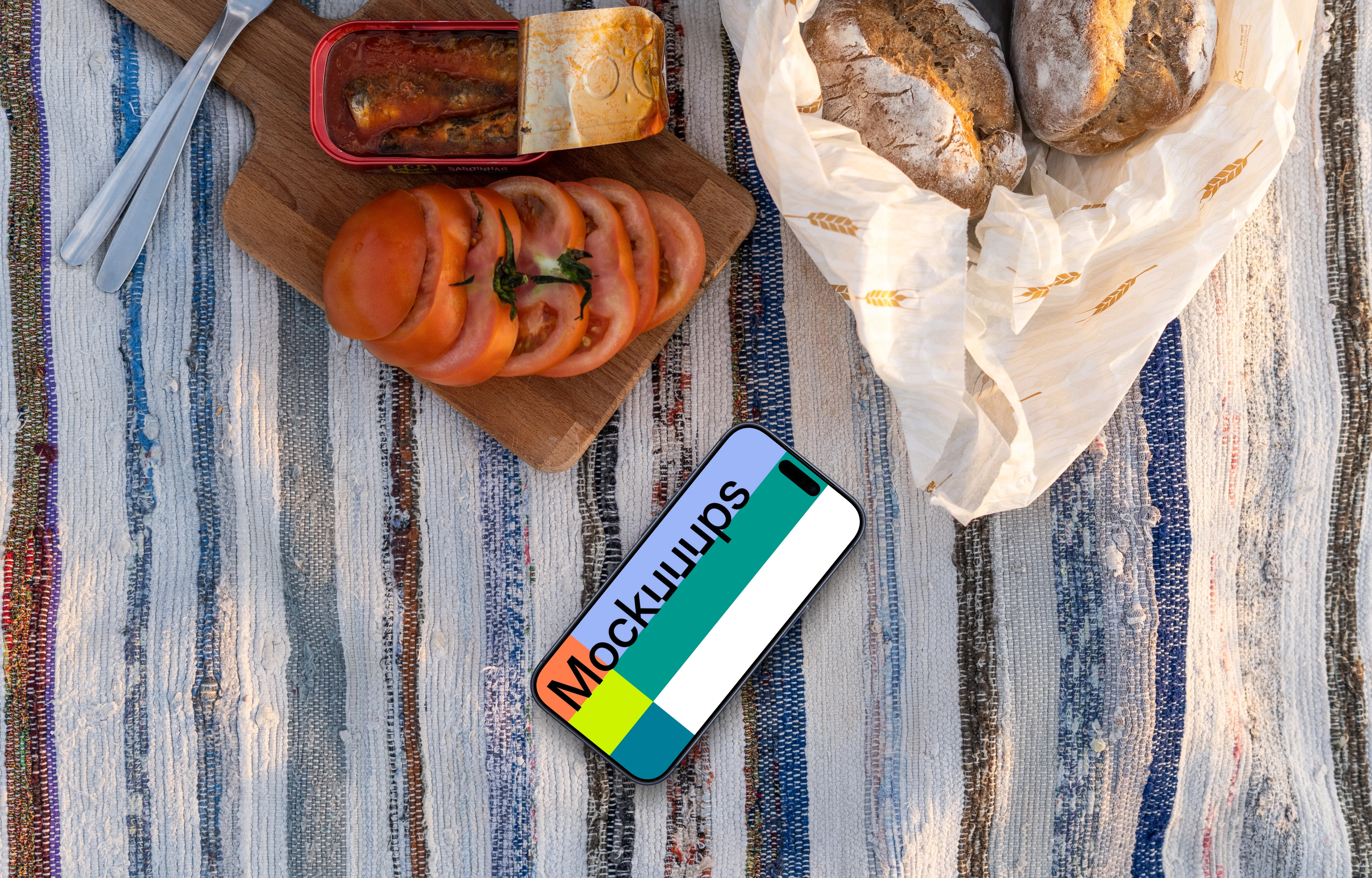 Seaside picnic with a smartphone mockup