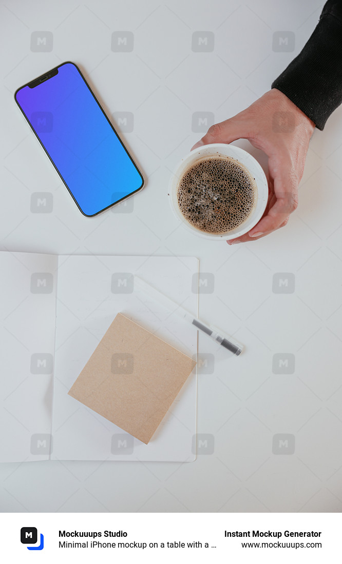 Minimal iPhone mockup on a table with a cup of coffee by the side