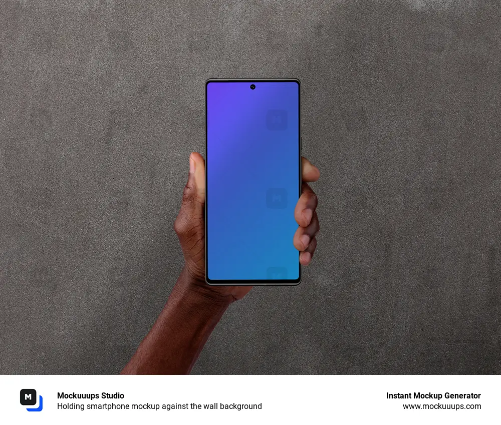 Holding smartphone mockup against the wall background