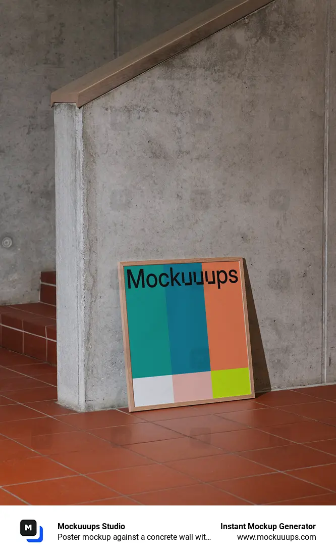 Poster mockup against a concrete wall with tiled floor