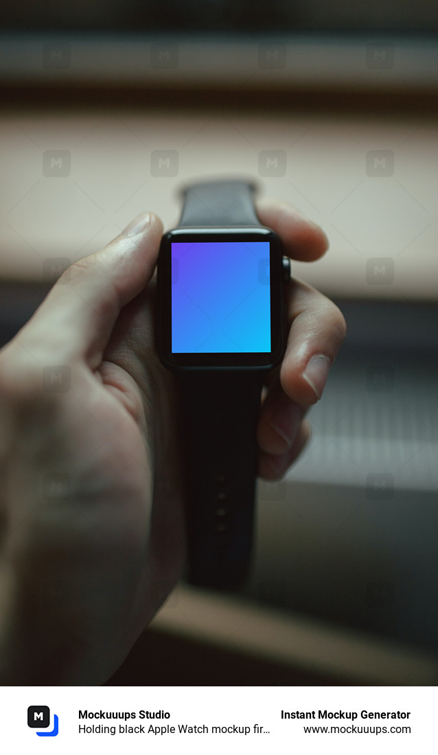 Holding black Apple Watch mockup firmly