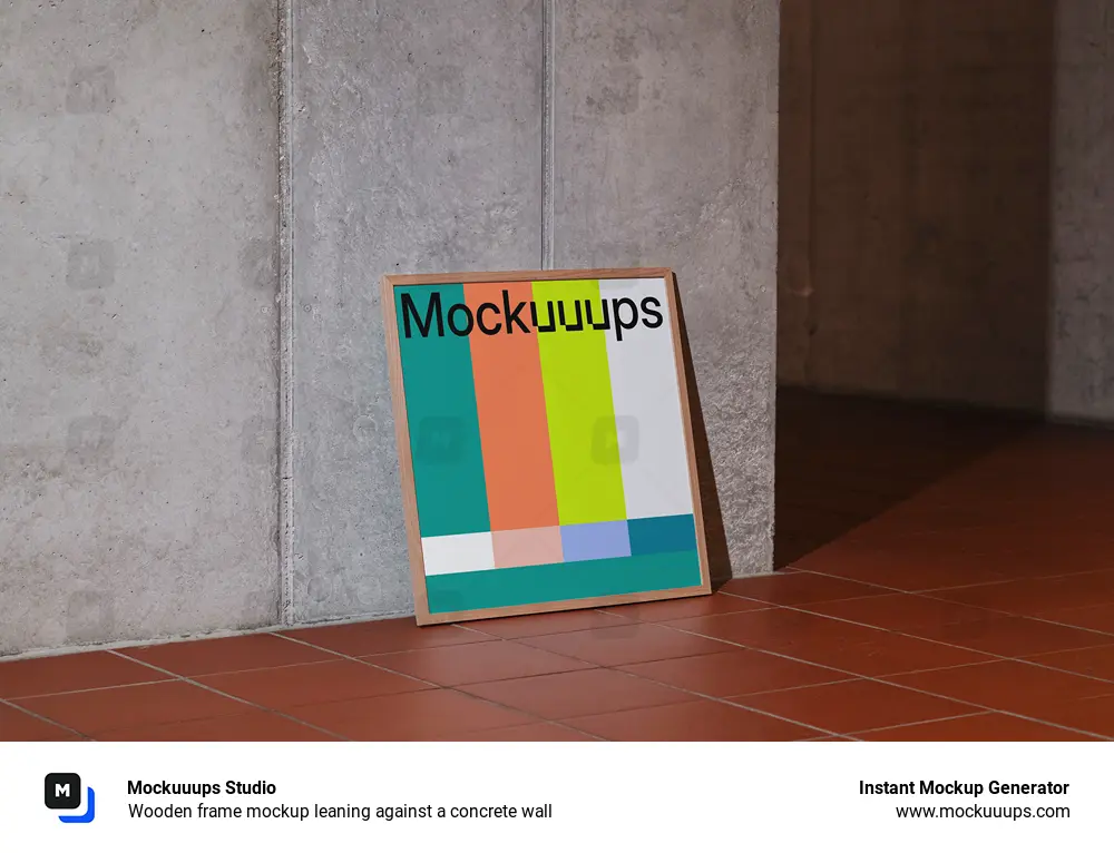 Wooden frame mockup leaning against a concrete wall