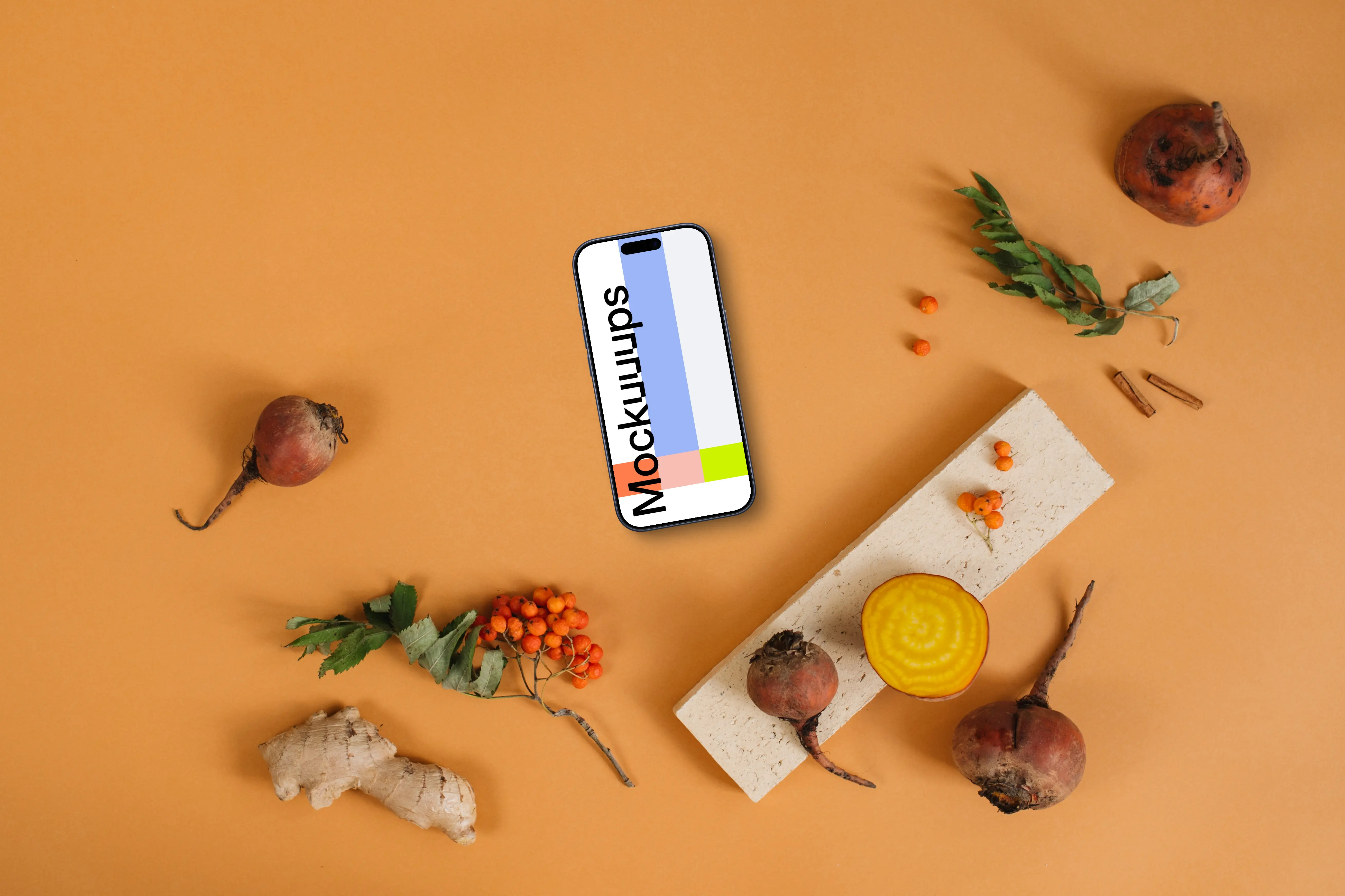 Autumn mockup scene with a smartphone