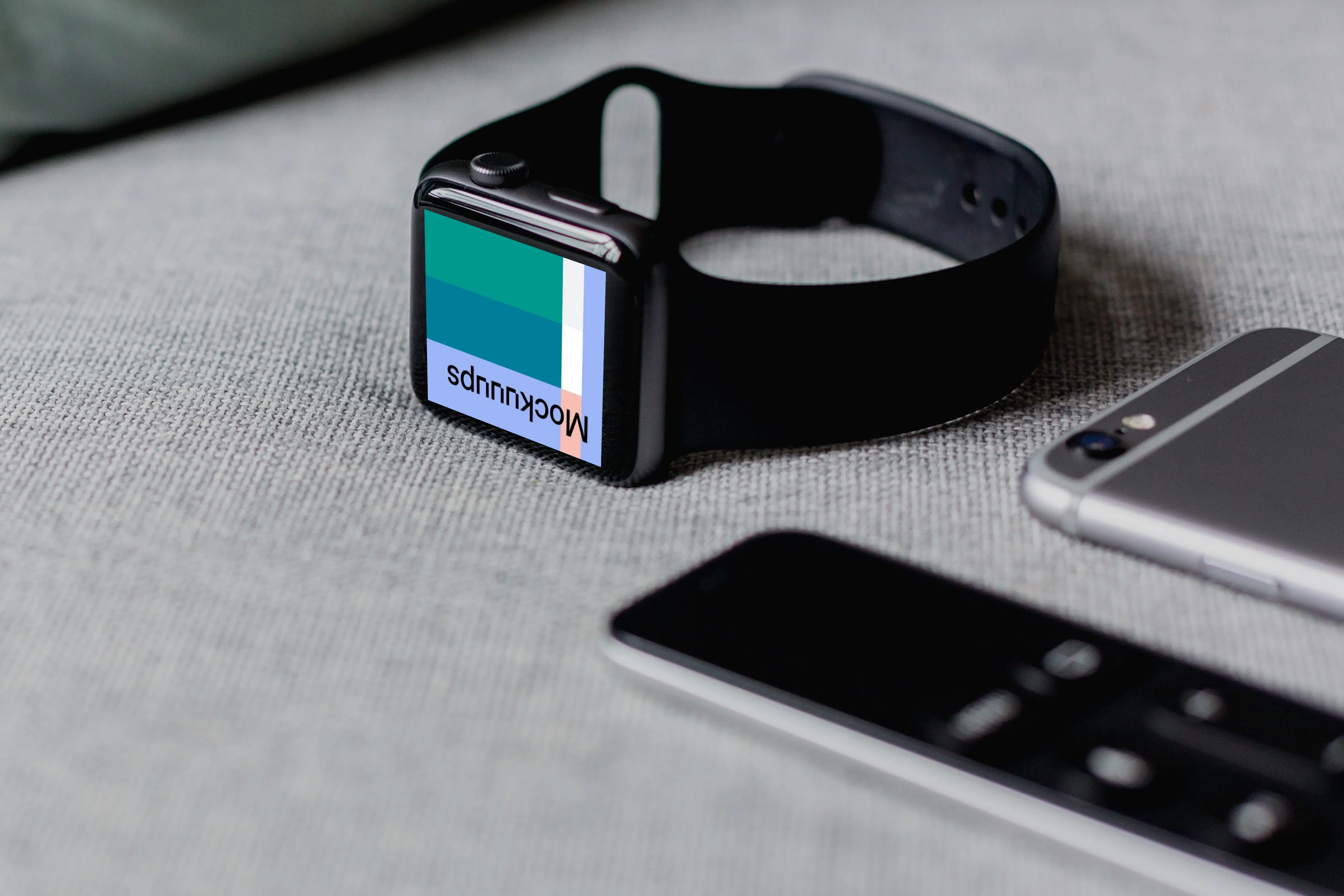 Apple Watch mockup placed on white desk