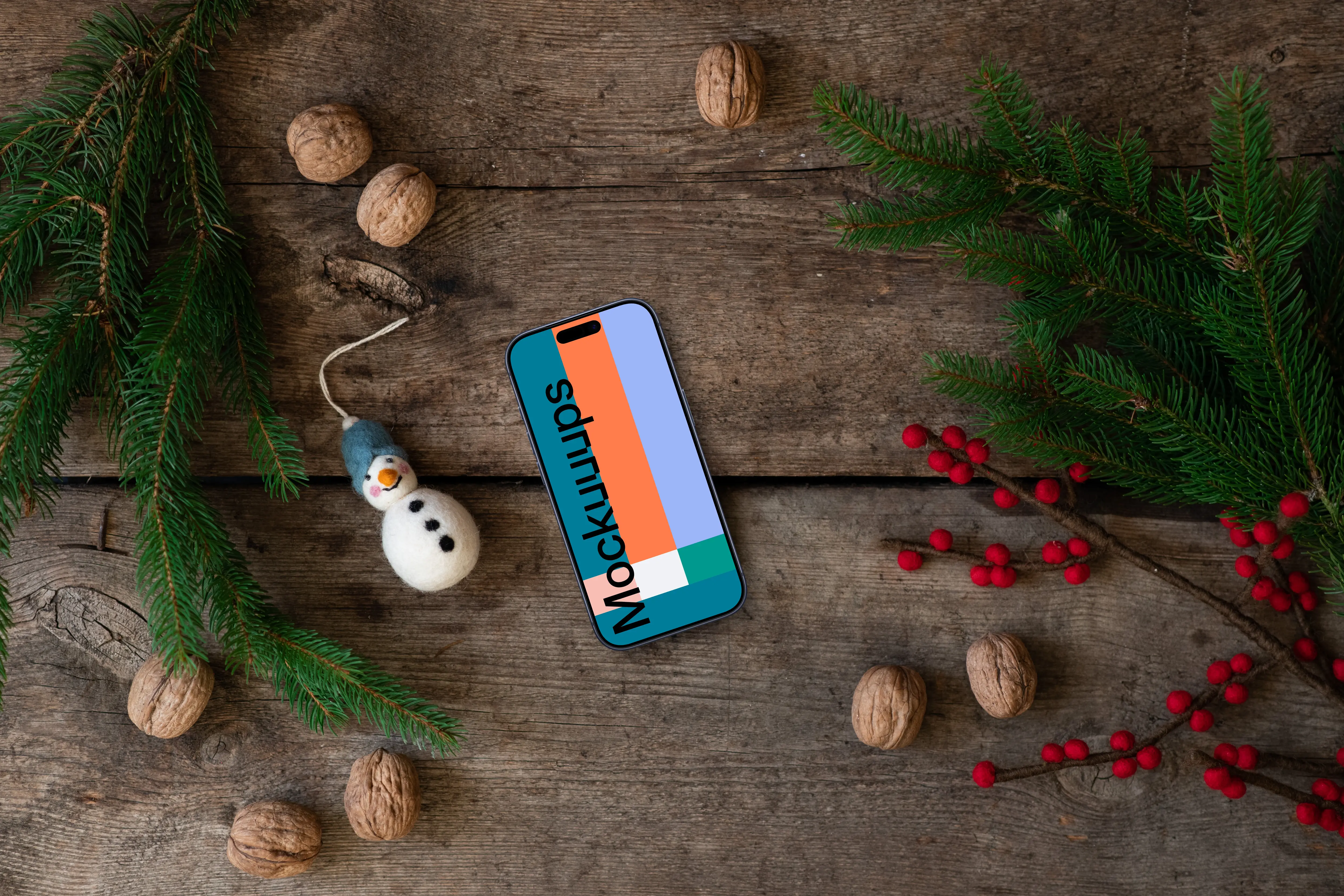 Christmas mockup with a phone device