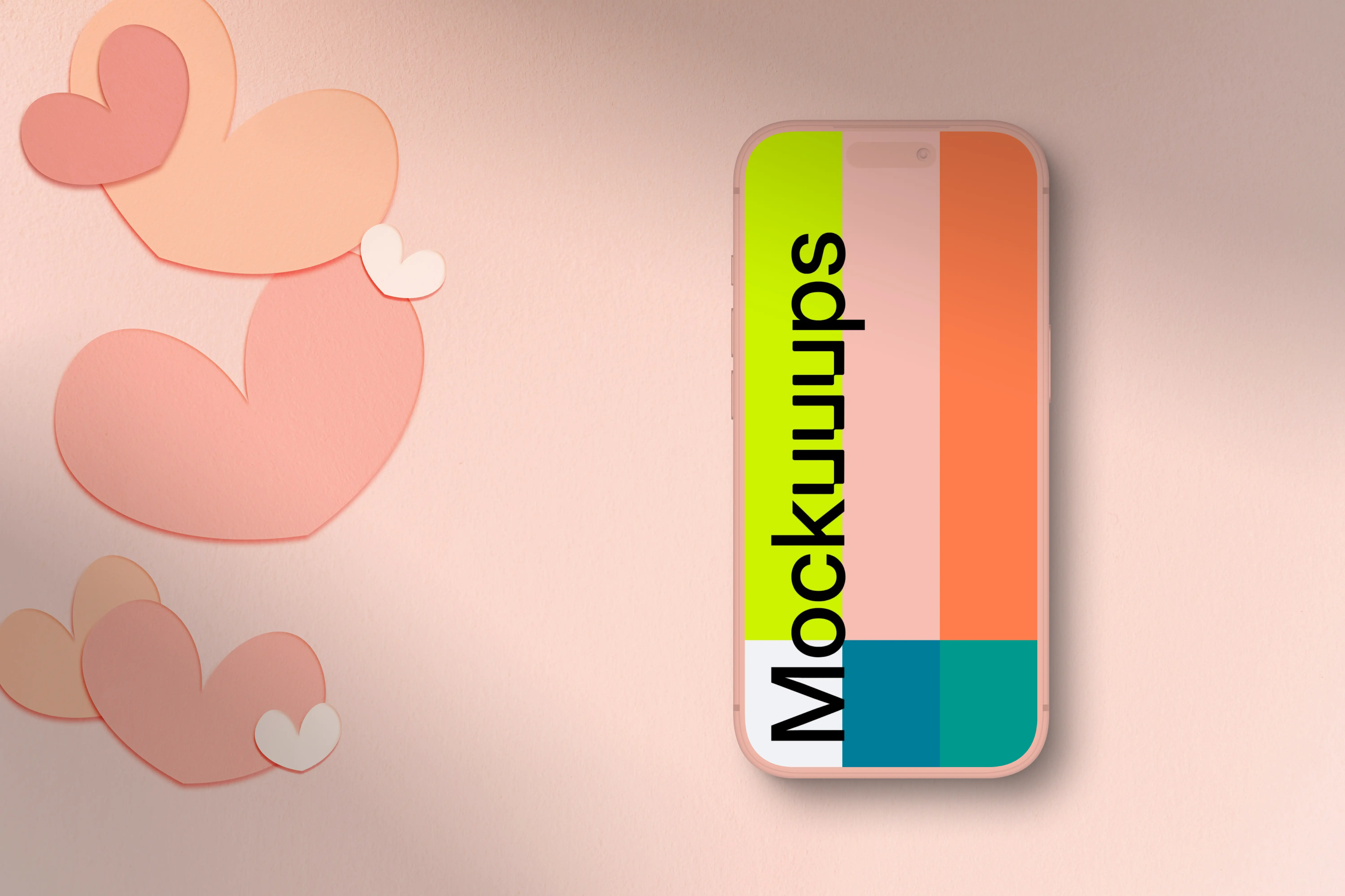 Clay smartphone mockup with hearts