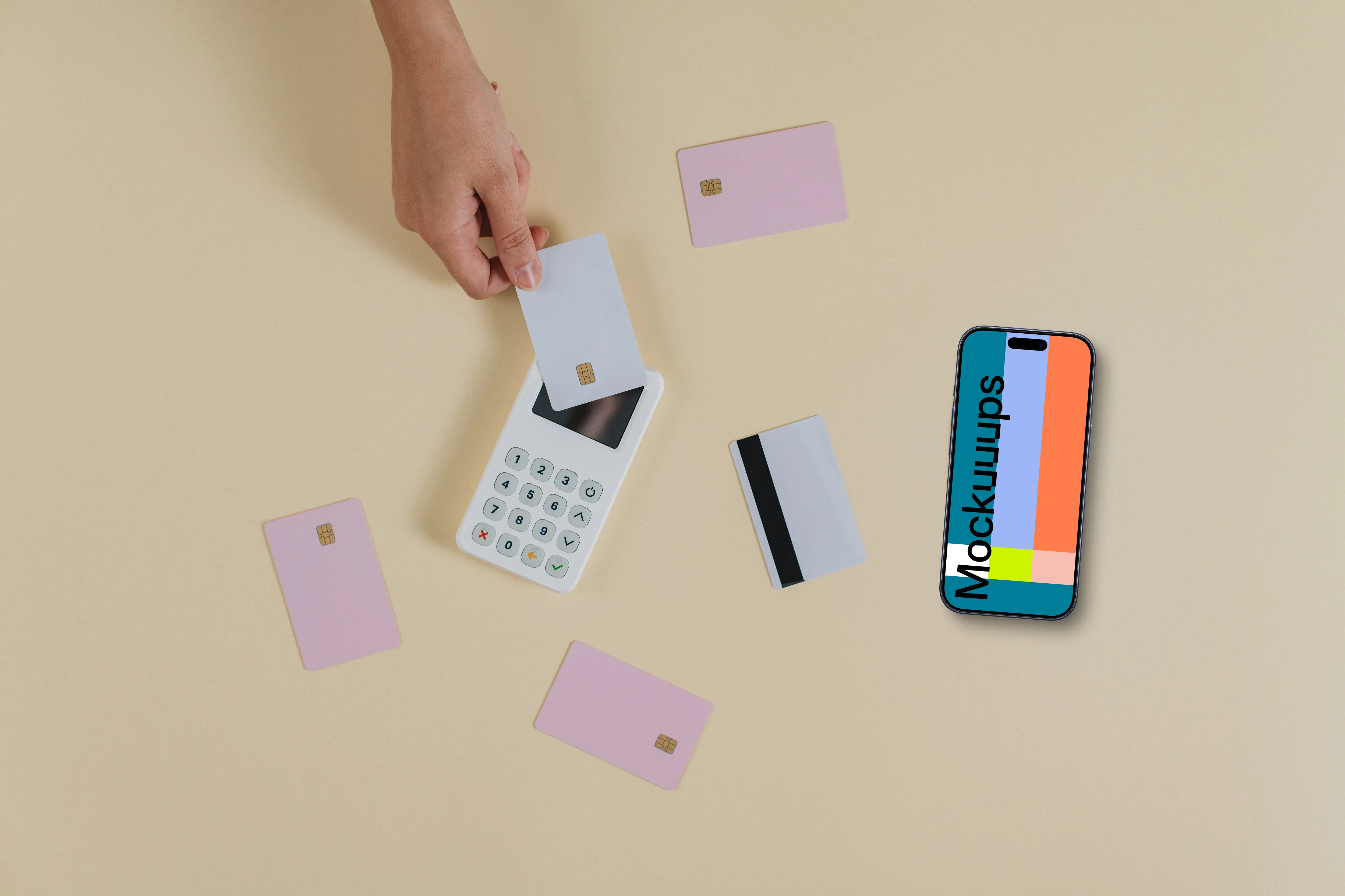 E-commerce styled iPhone mockup with beige background