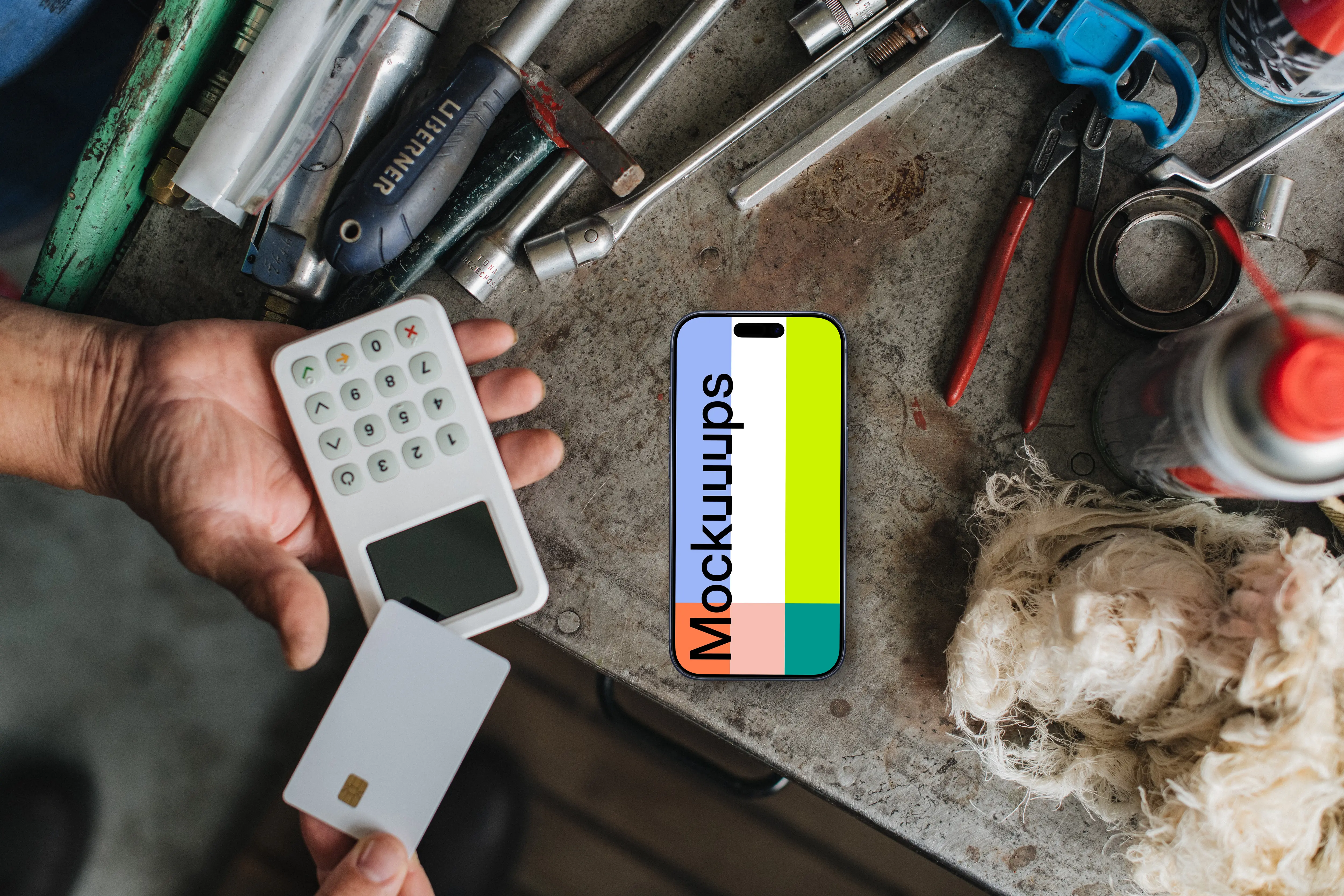 E-commerce themed iPhone mockup in the workshop