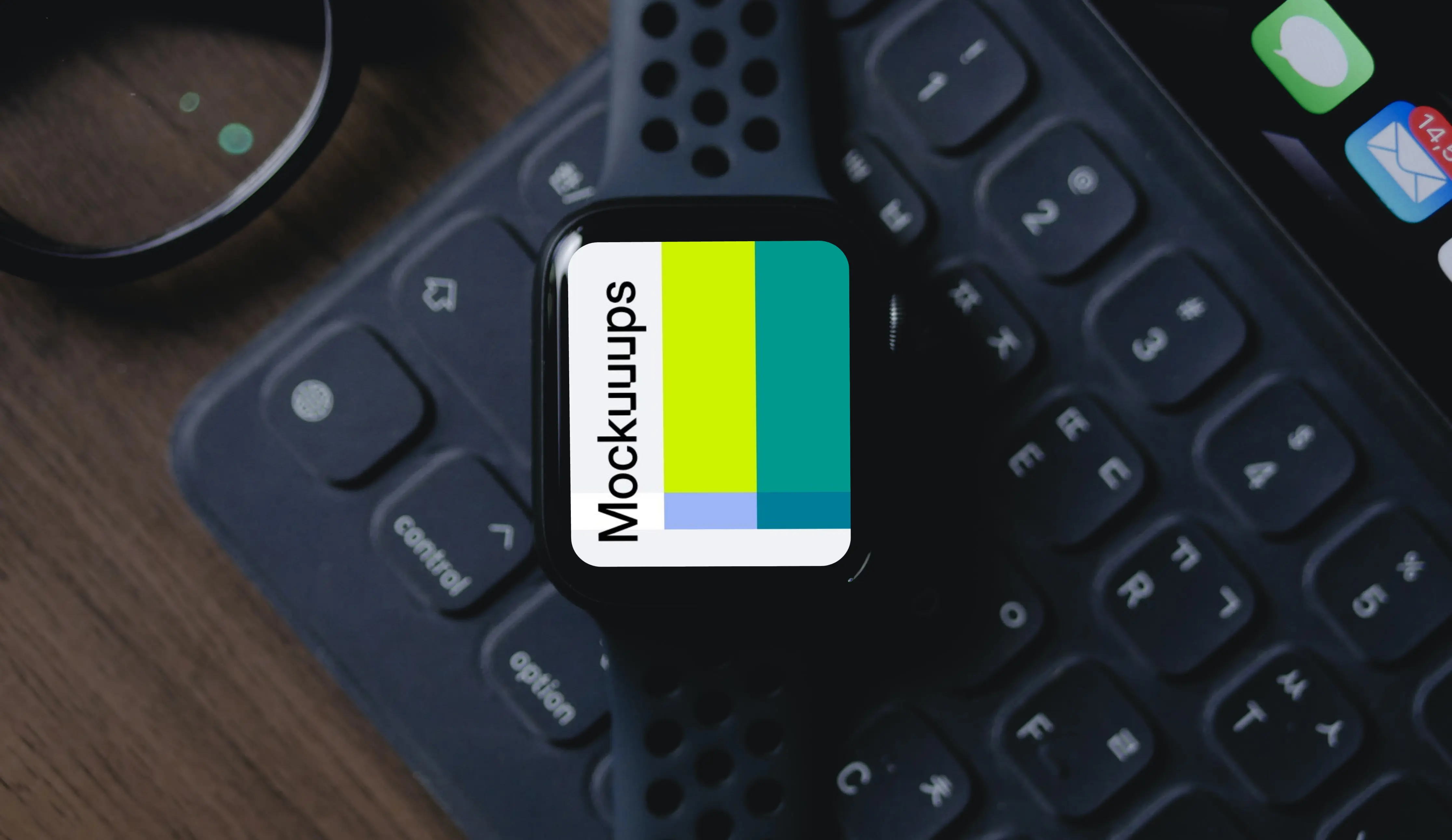 Apple Watch mockup placed on keyboard