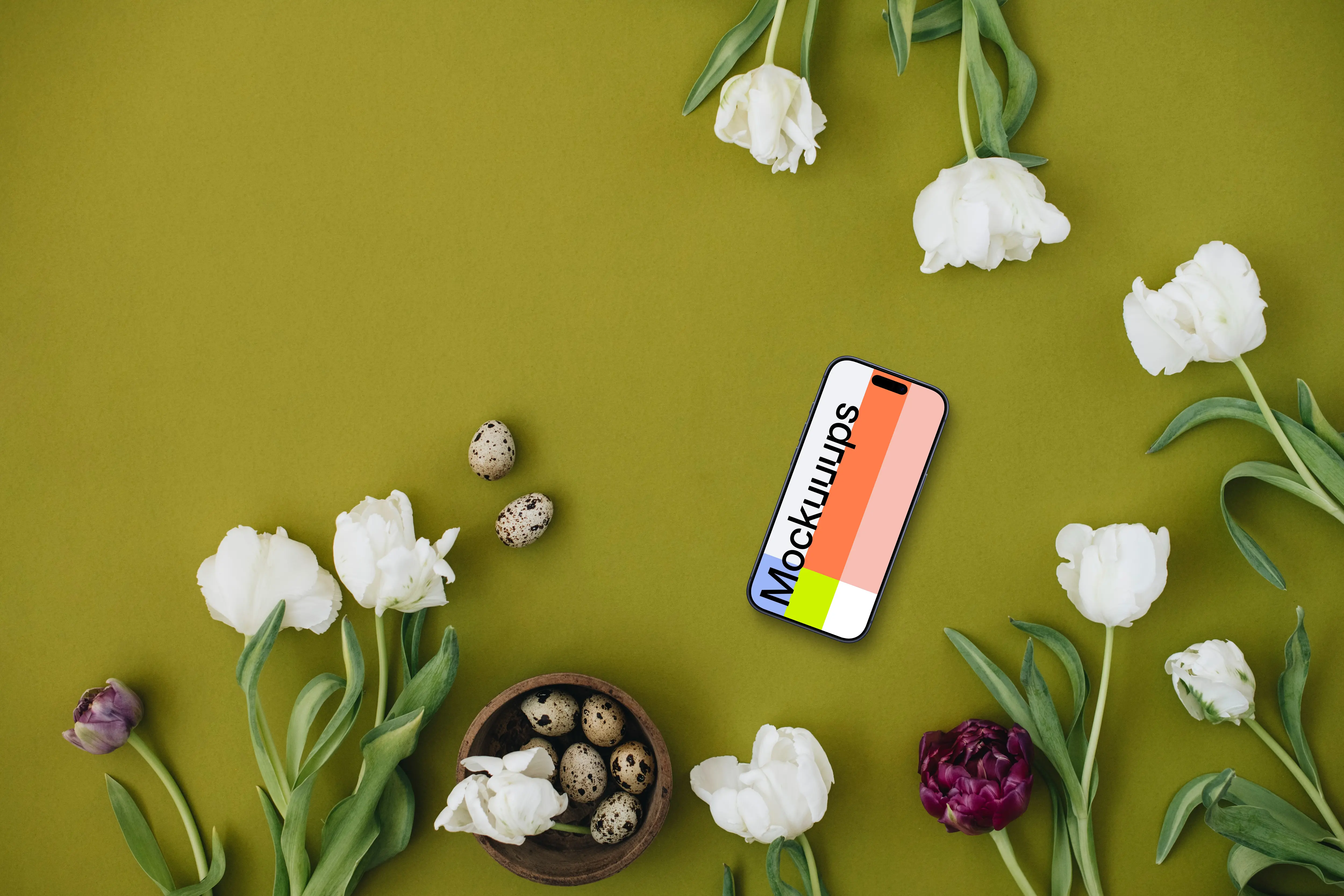 Green smartphone mockup for the Easter season