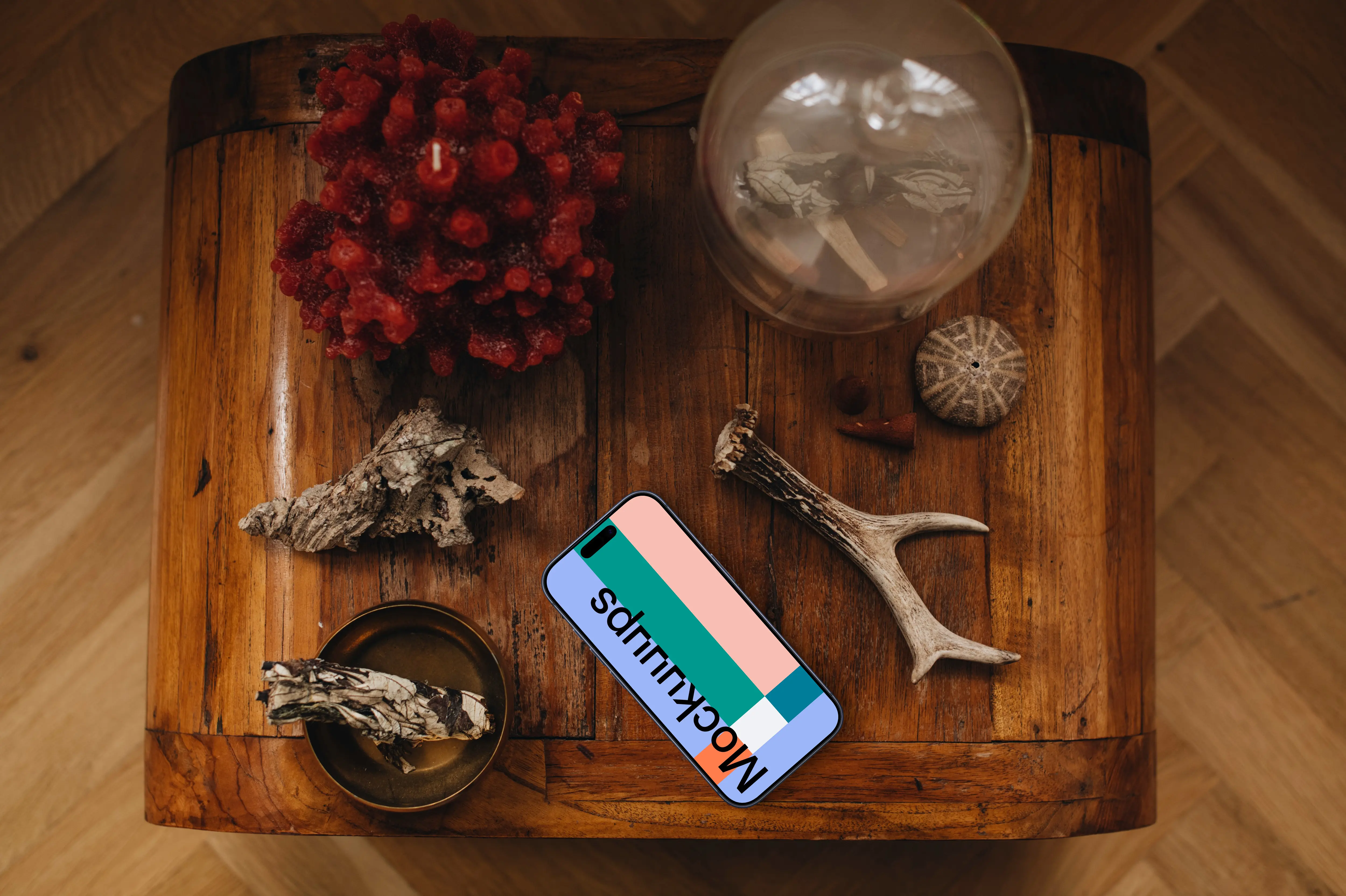 Healing energy arrangement with an iPhone mockup