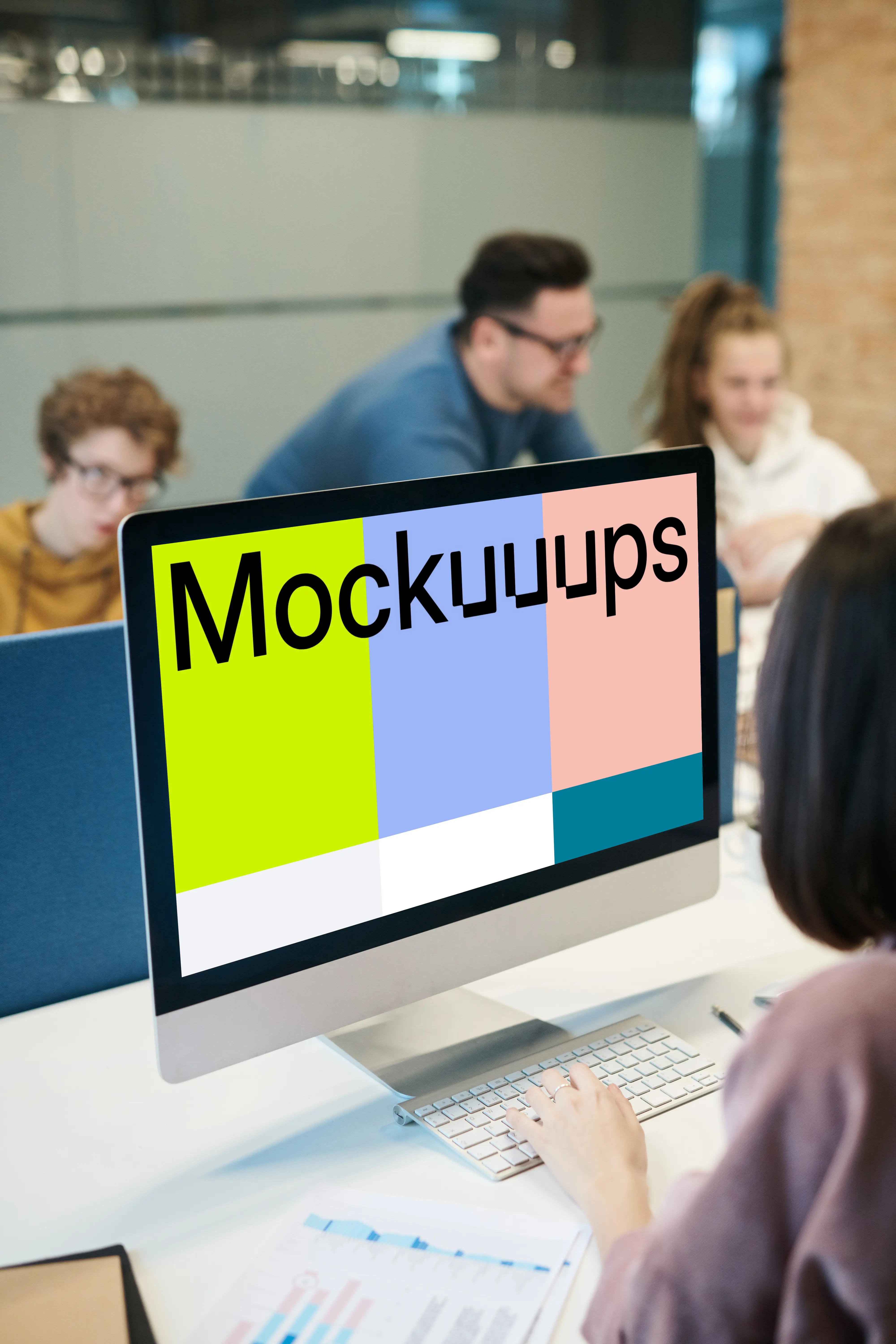 iMac mockup on a table in an office