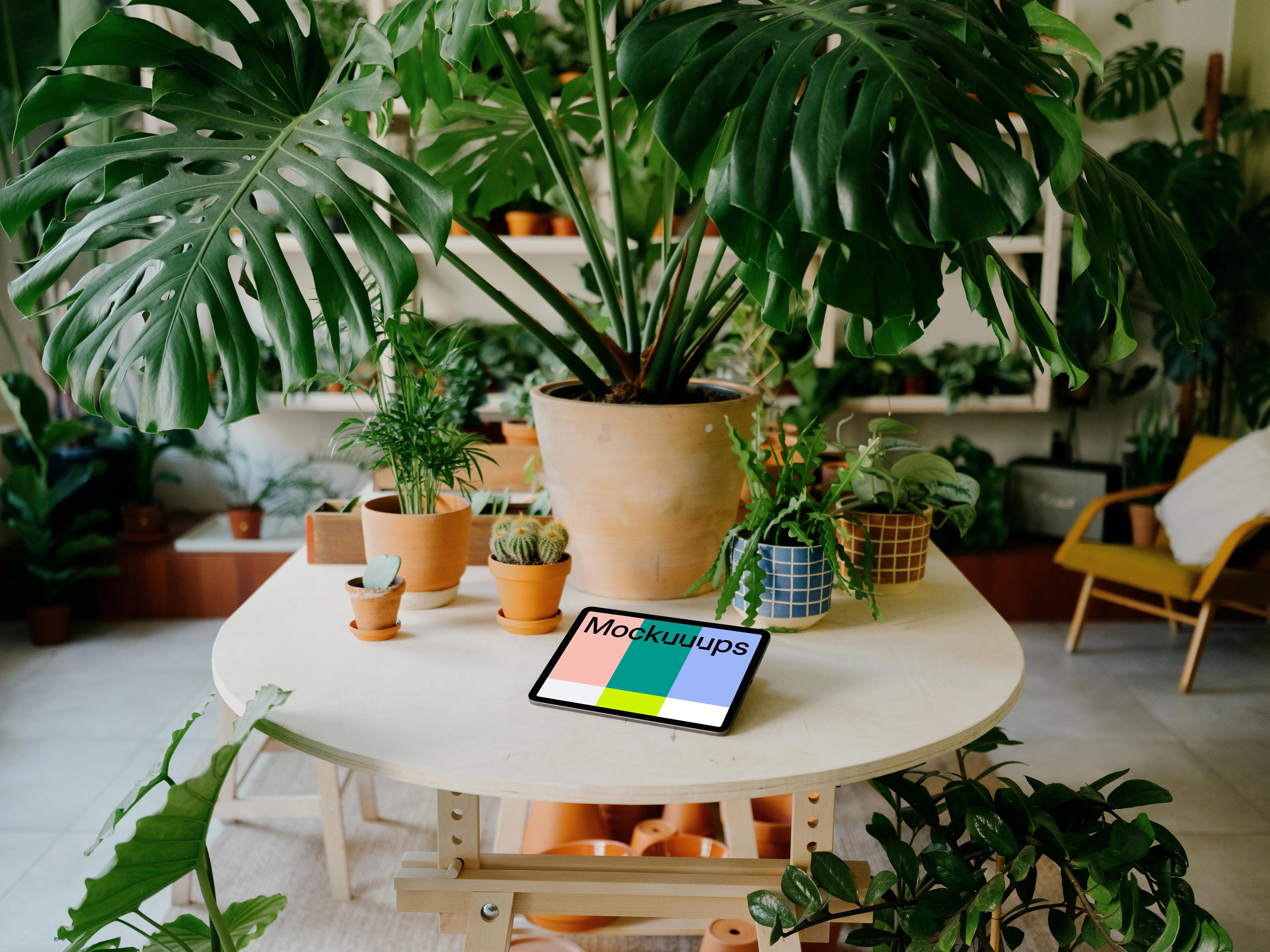 iPad Air mockup in an indoor garden