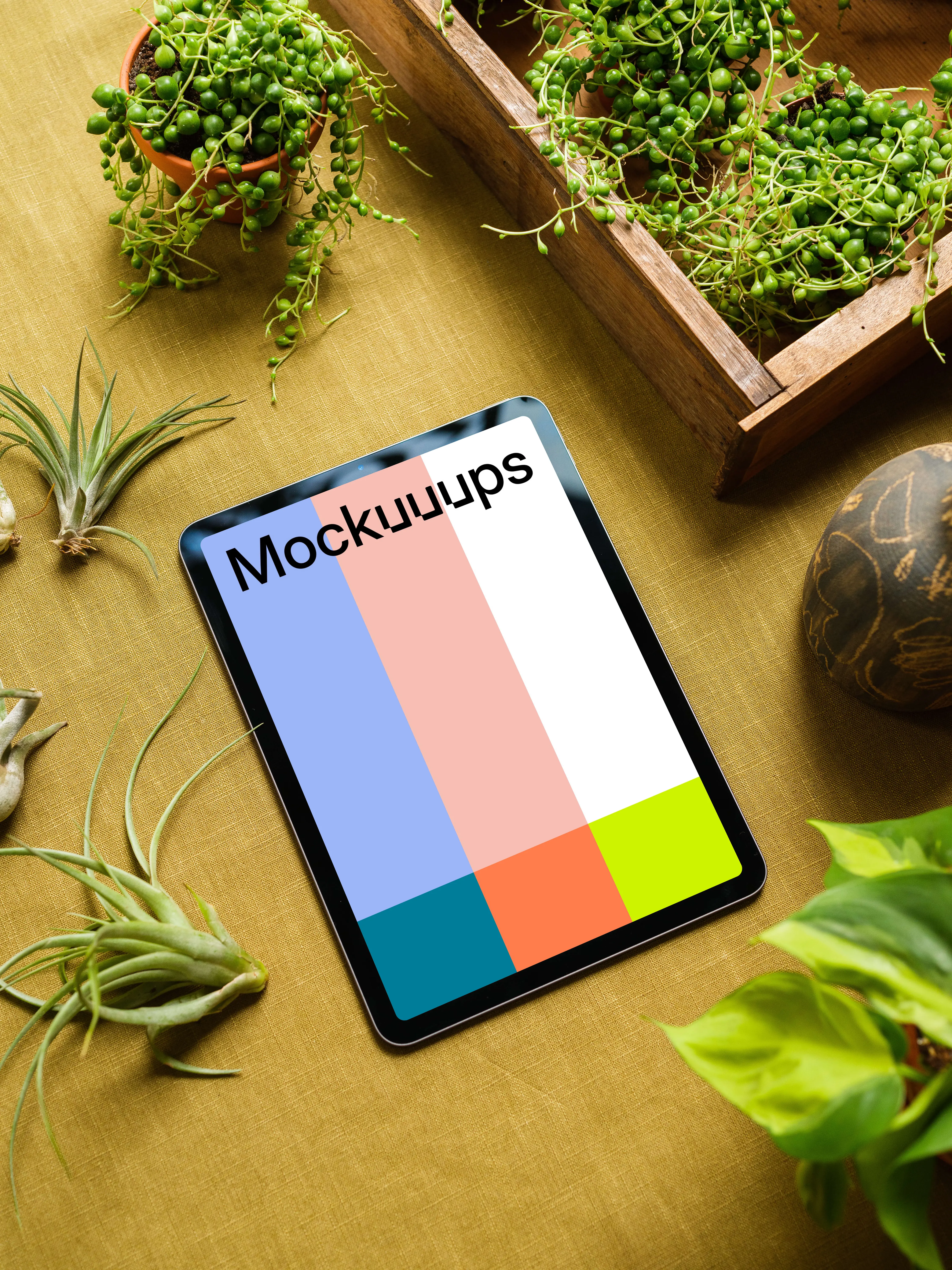 iPad Air mockup on a table with vegetables at the side