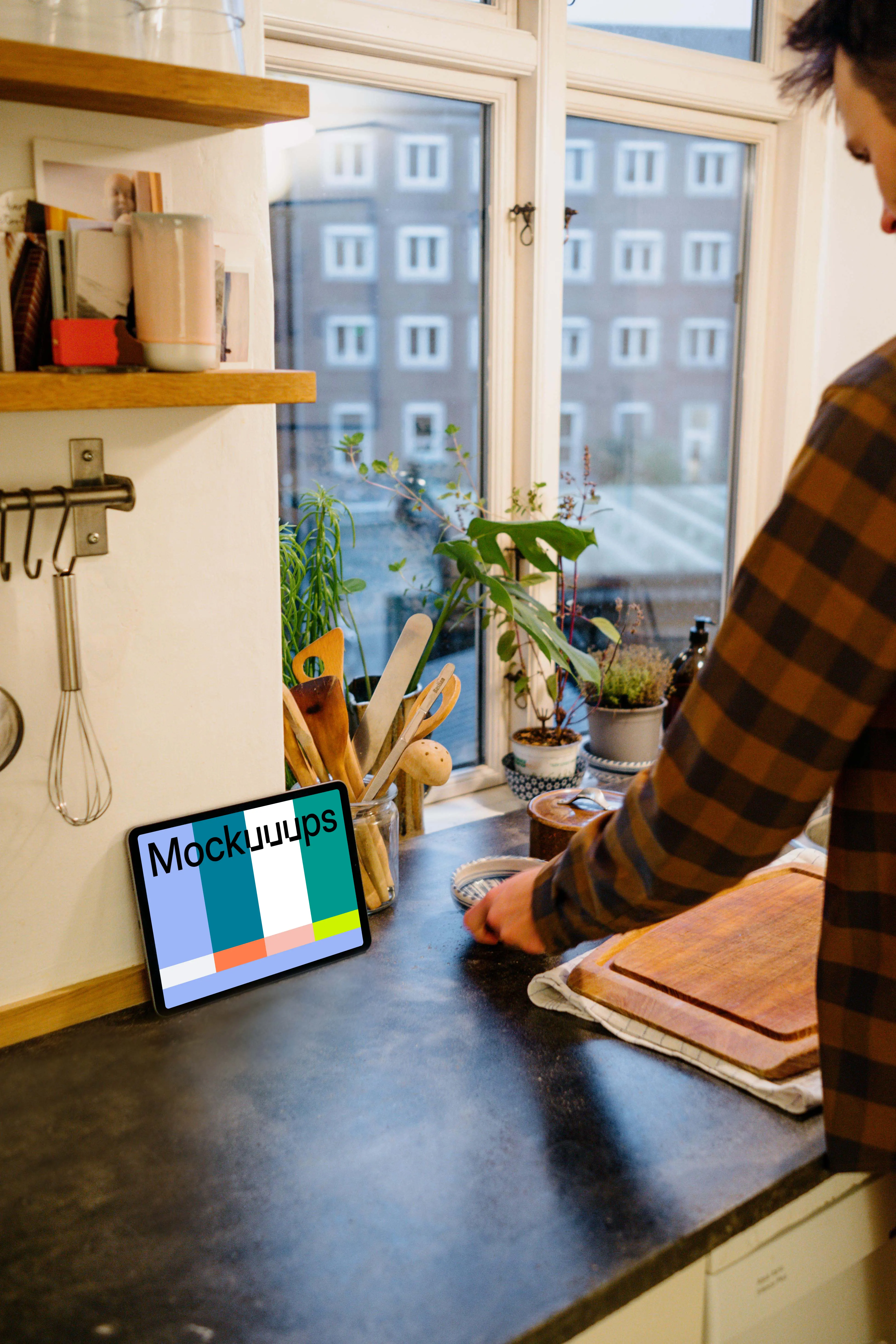 iPad Air mockup placed on a kitchen table