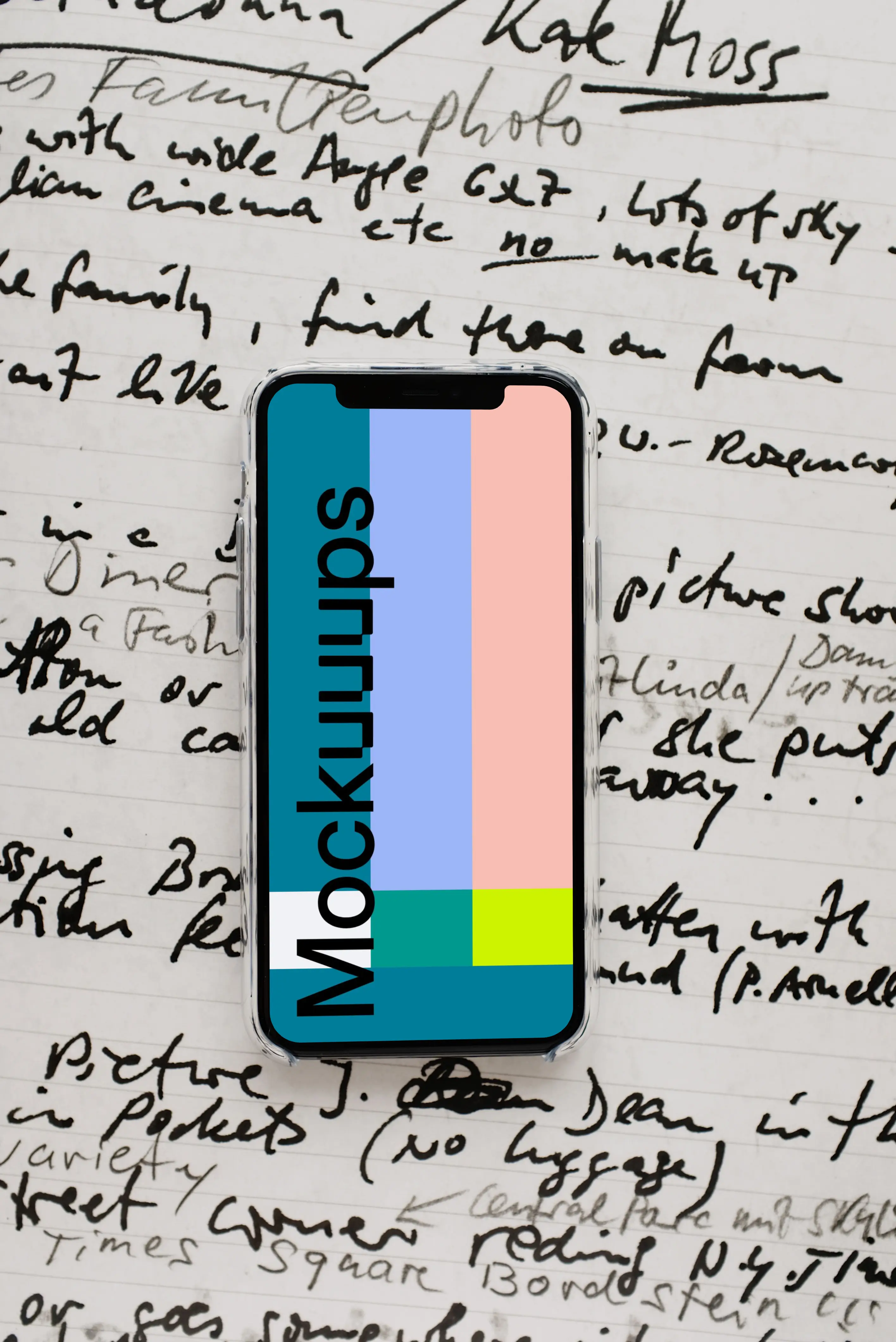 iPhone 12 Pro mockup on paper with handwritten text