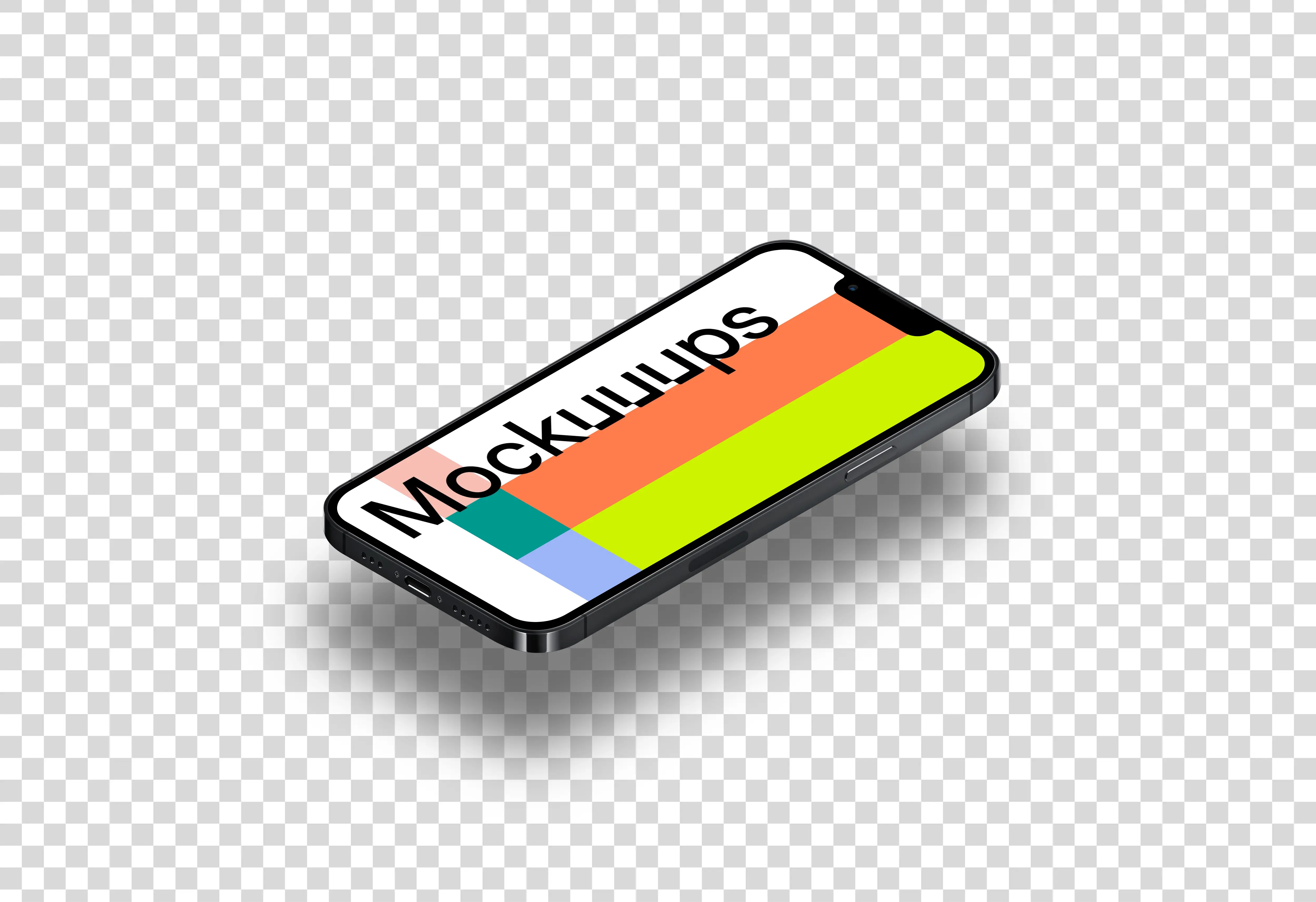 iPhone 13 Pro Mockup (Isometric Floor Right - Floating Shadow)