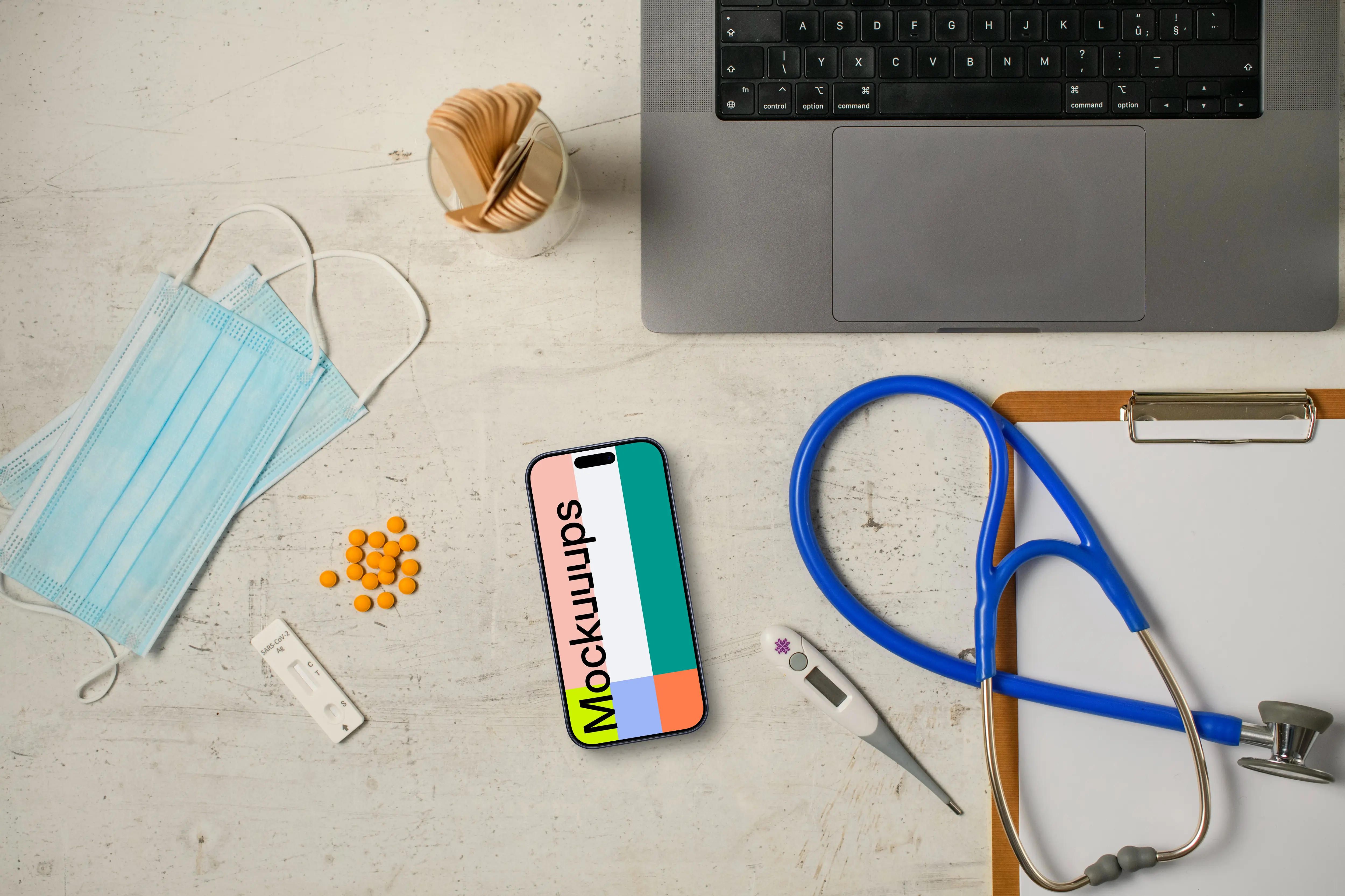 iPhone mockup in modern medical environment