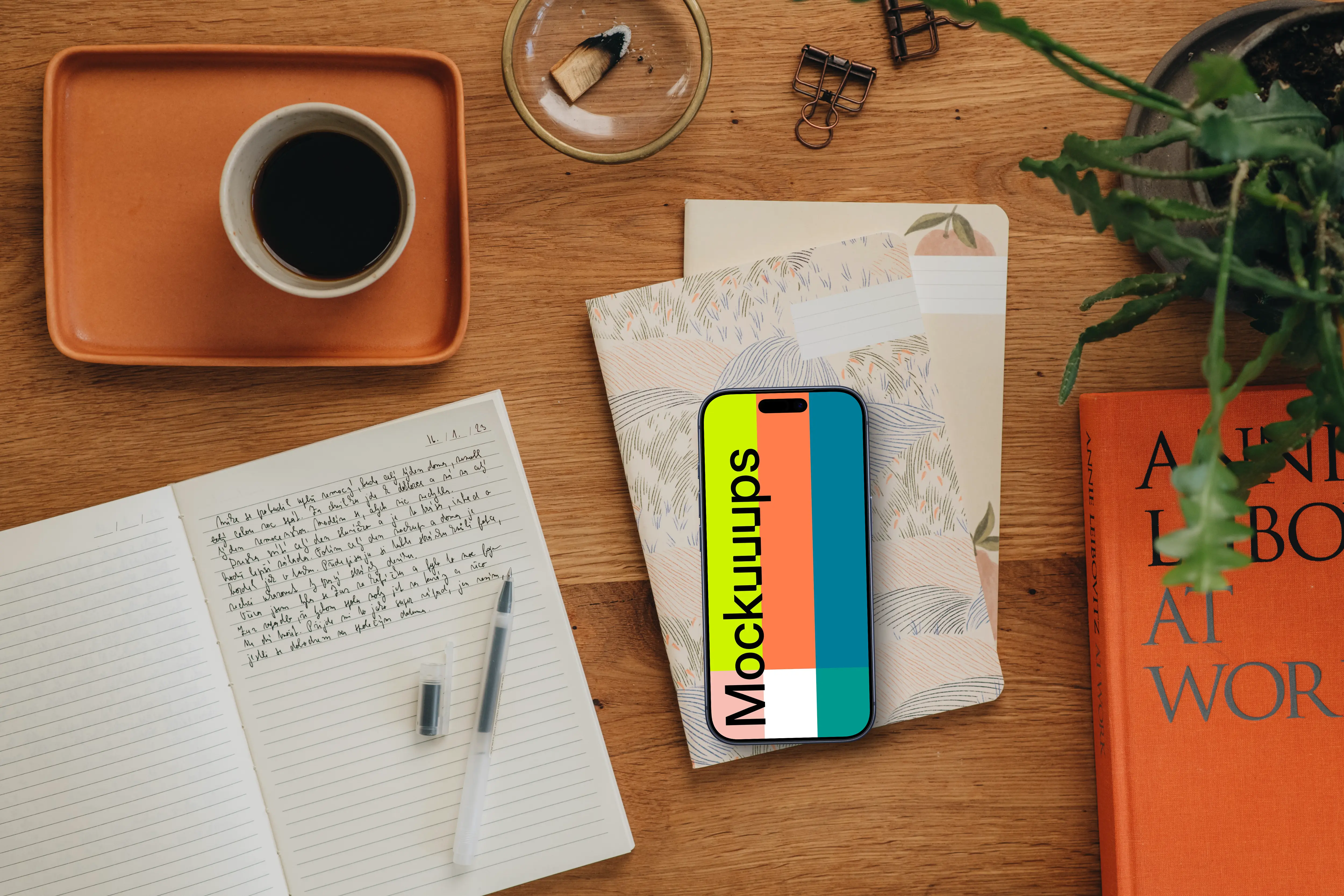 iPhone mockup in the aesthetic journaling setup