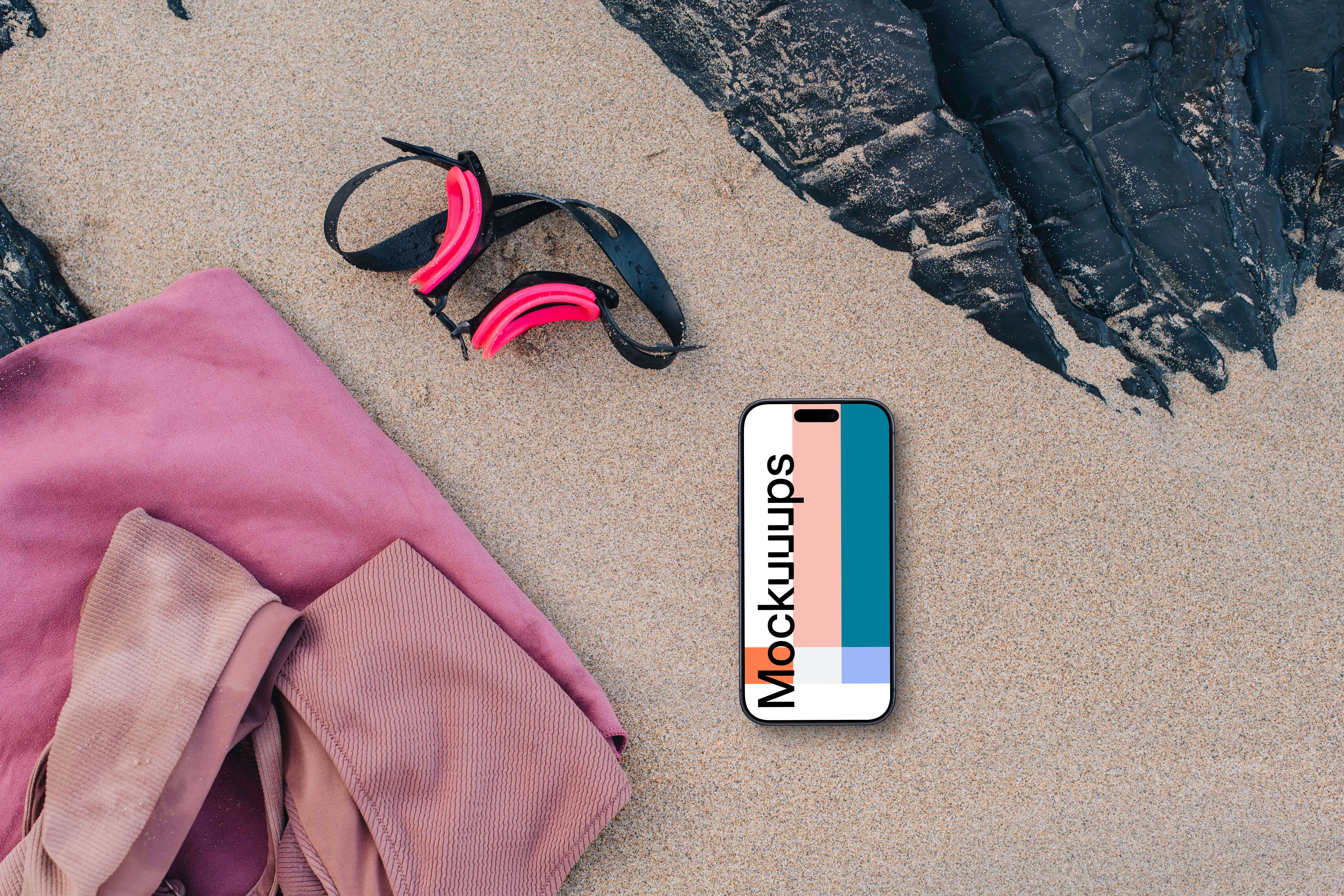 iPhone mockup on the beach