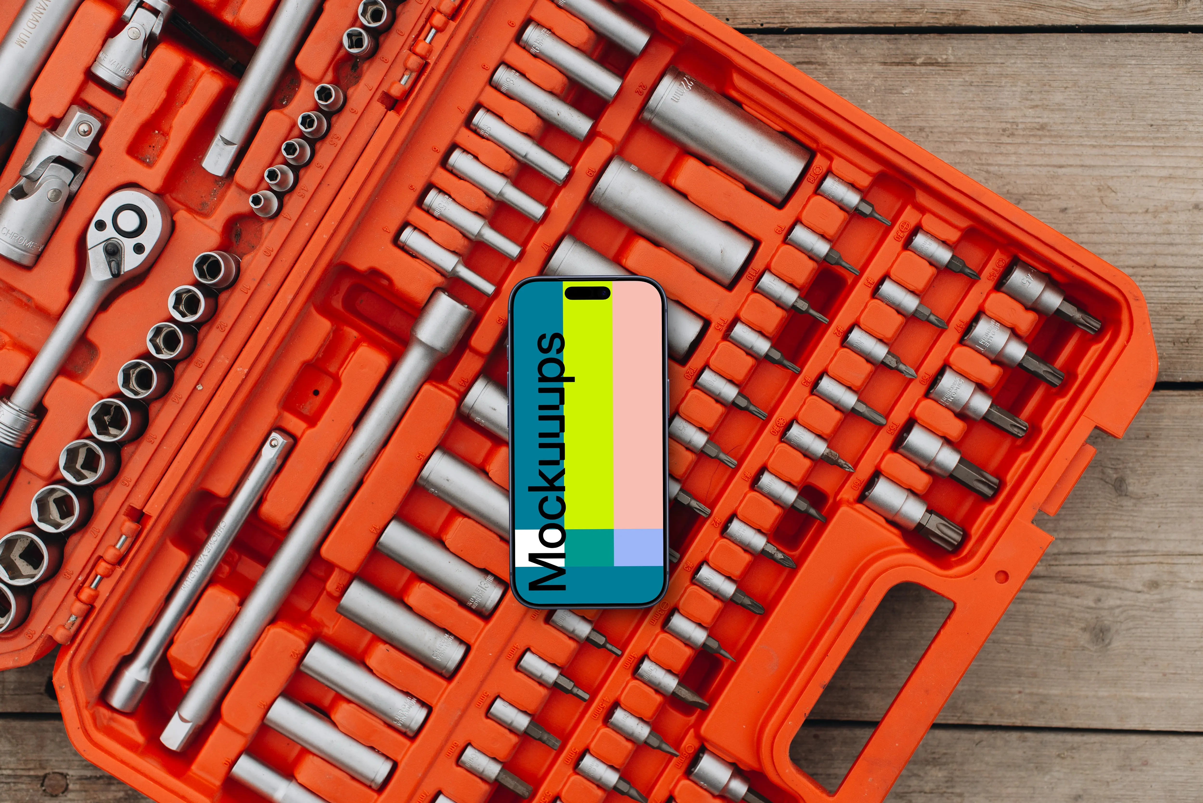 iPhone mockup on the toolbox