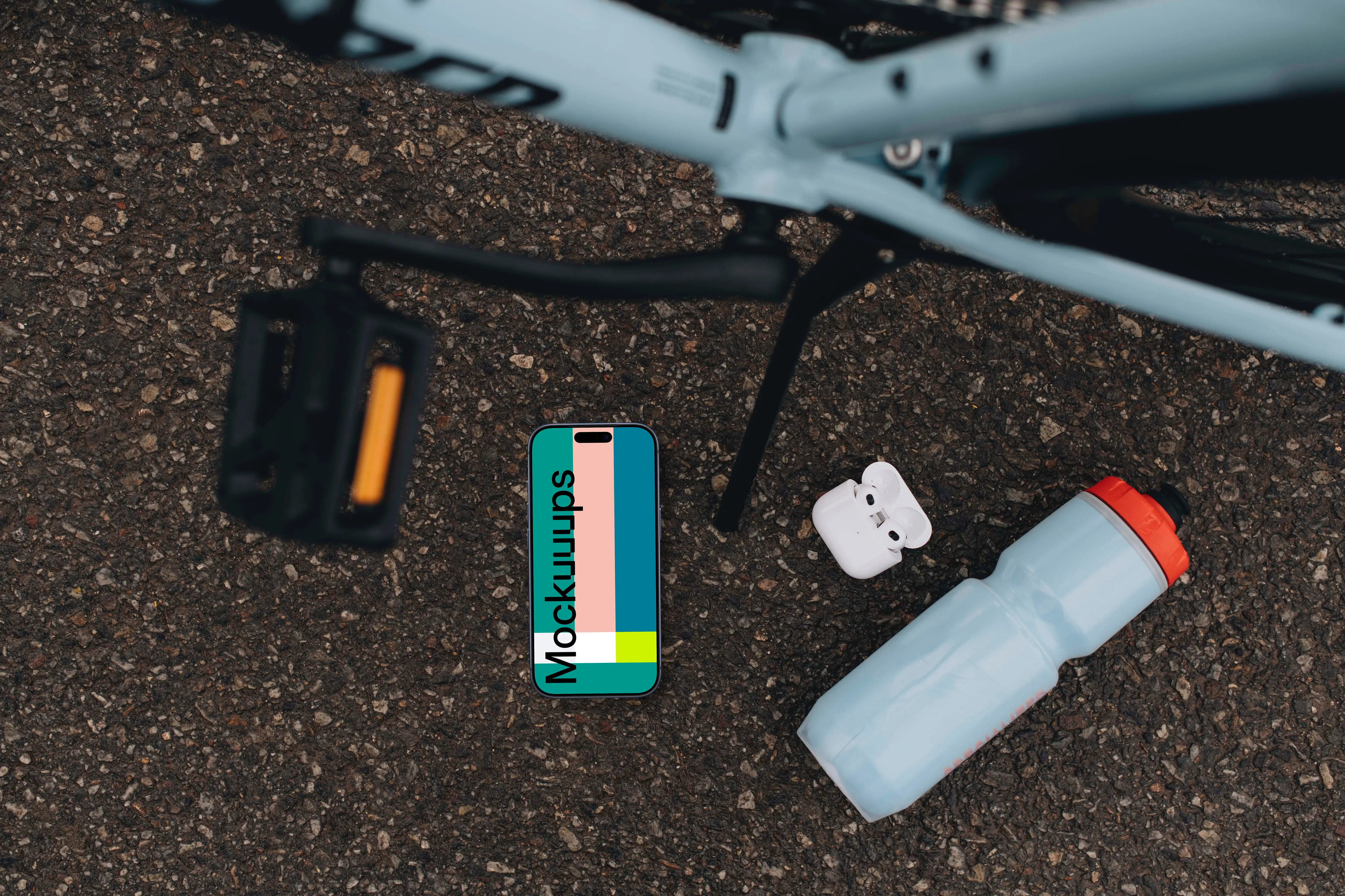 iPhone mockup under the bike