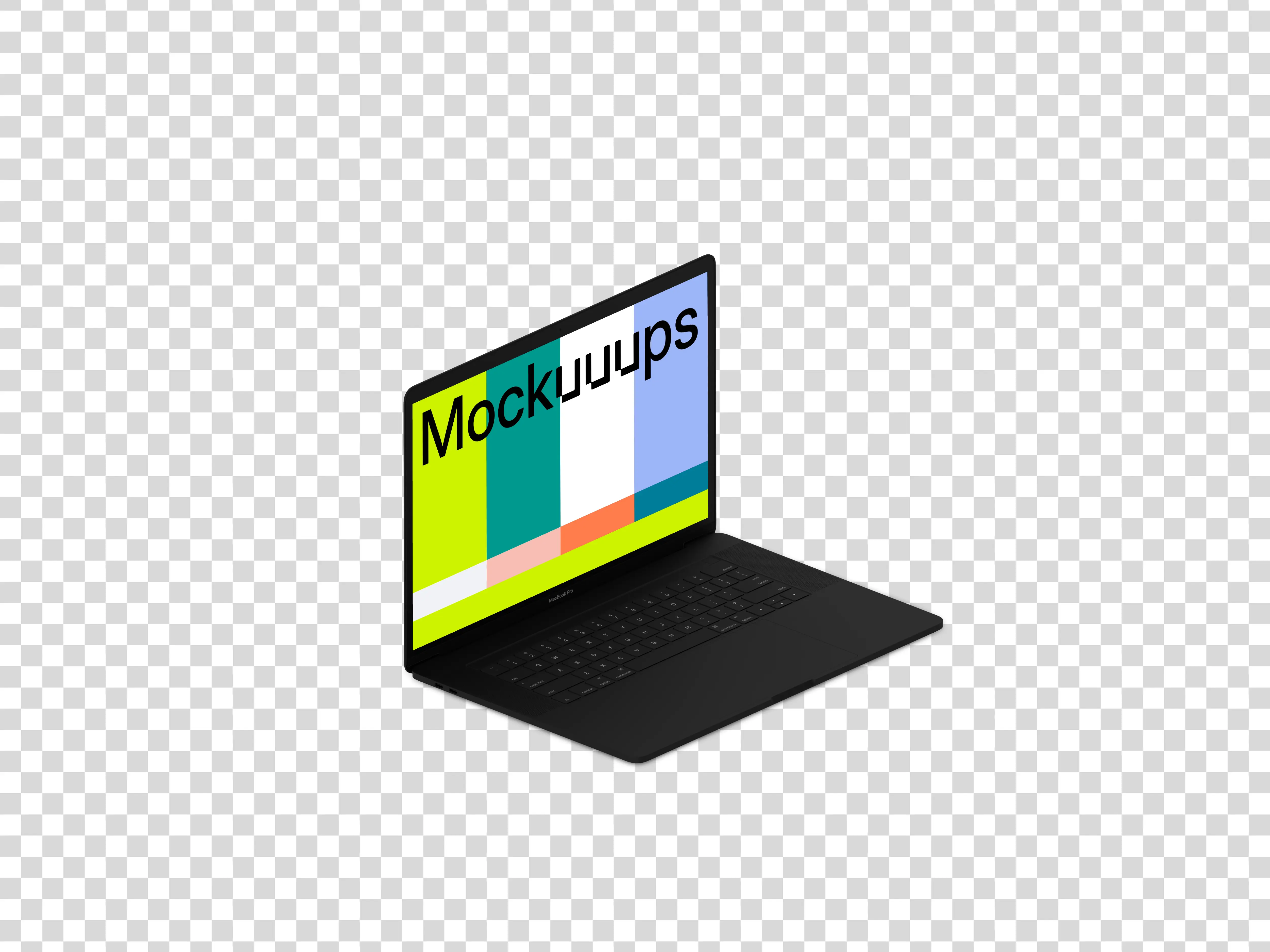 Isometric mockup of Macbook Pro (Clay Dark) oriented to the left