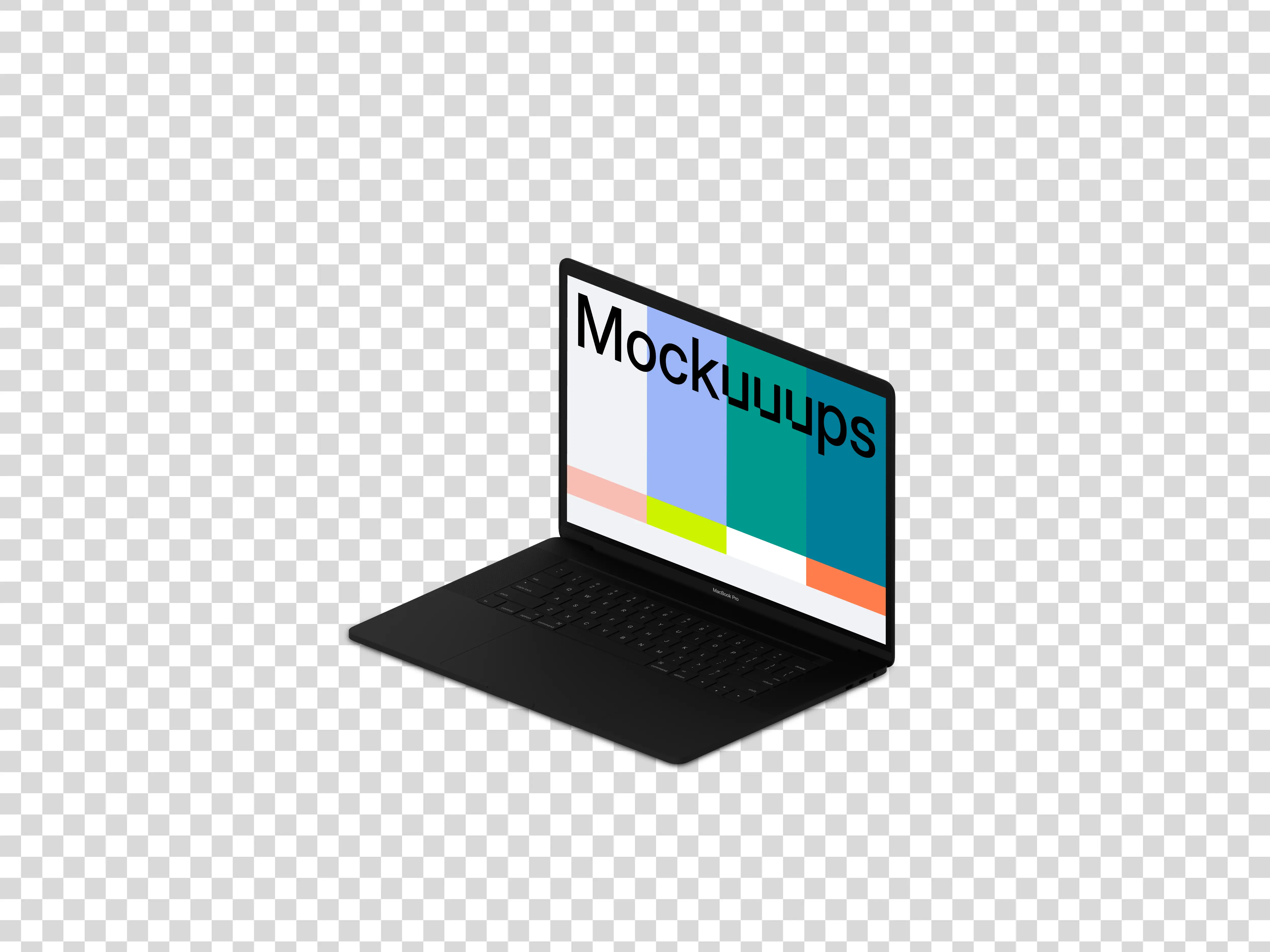Isometric mockup of Macbook Pro (Clay Dark) oriented to the right