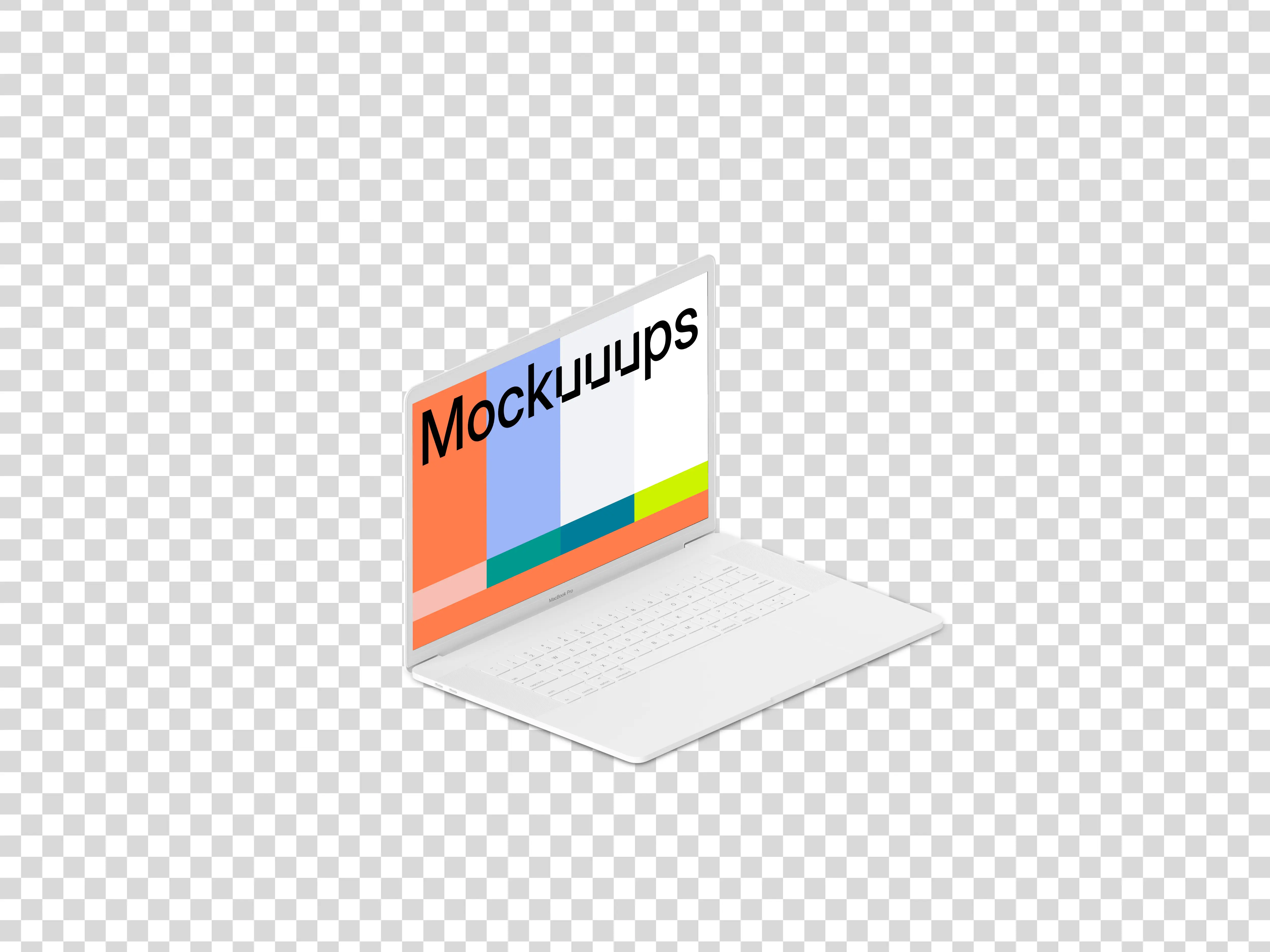 Isometric mockup of Macbook Pro (Clay White) oriented to the left