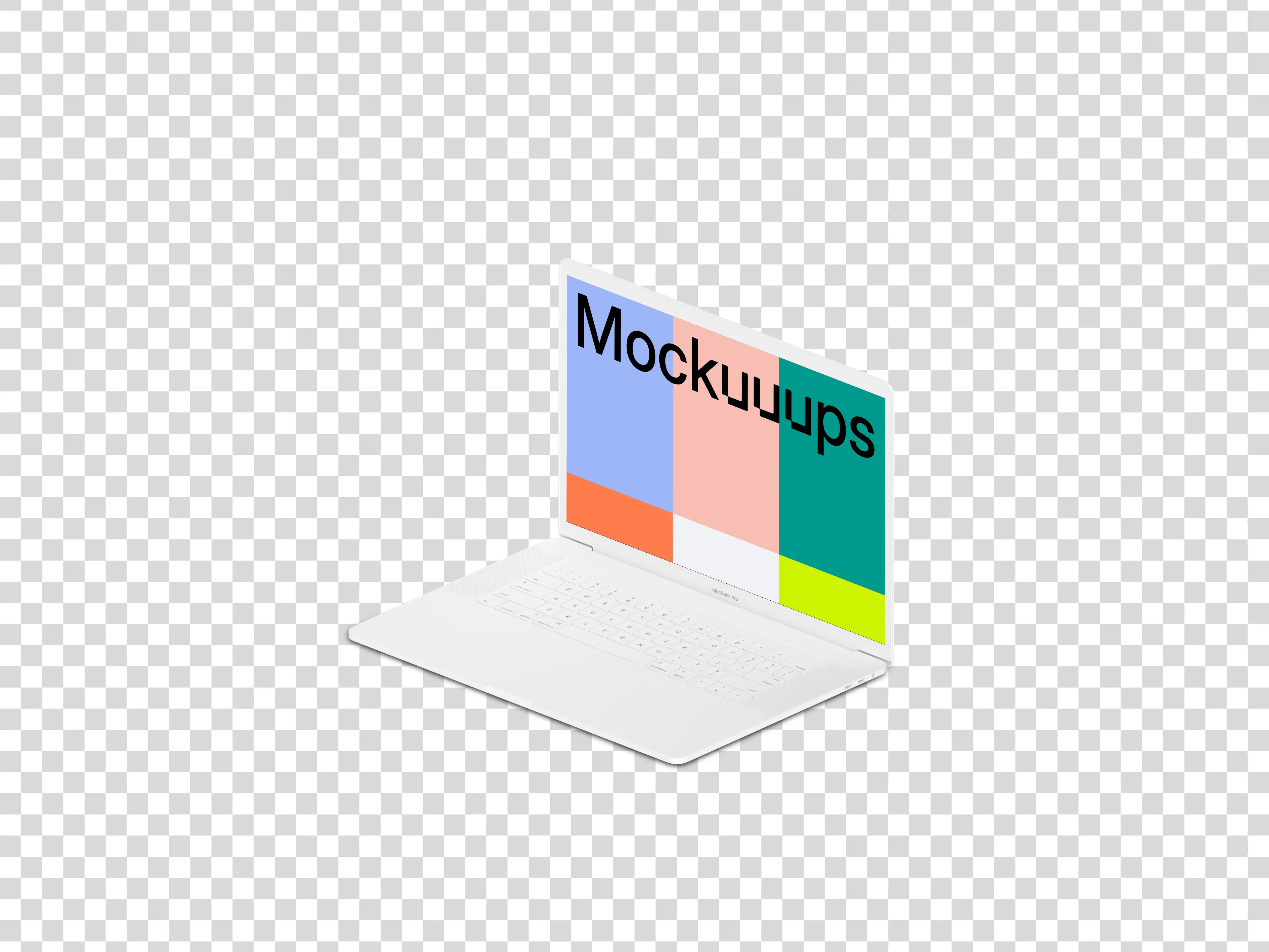 Isometric mockup of Macbook Pro (Clay White) oriented to the right