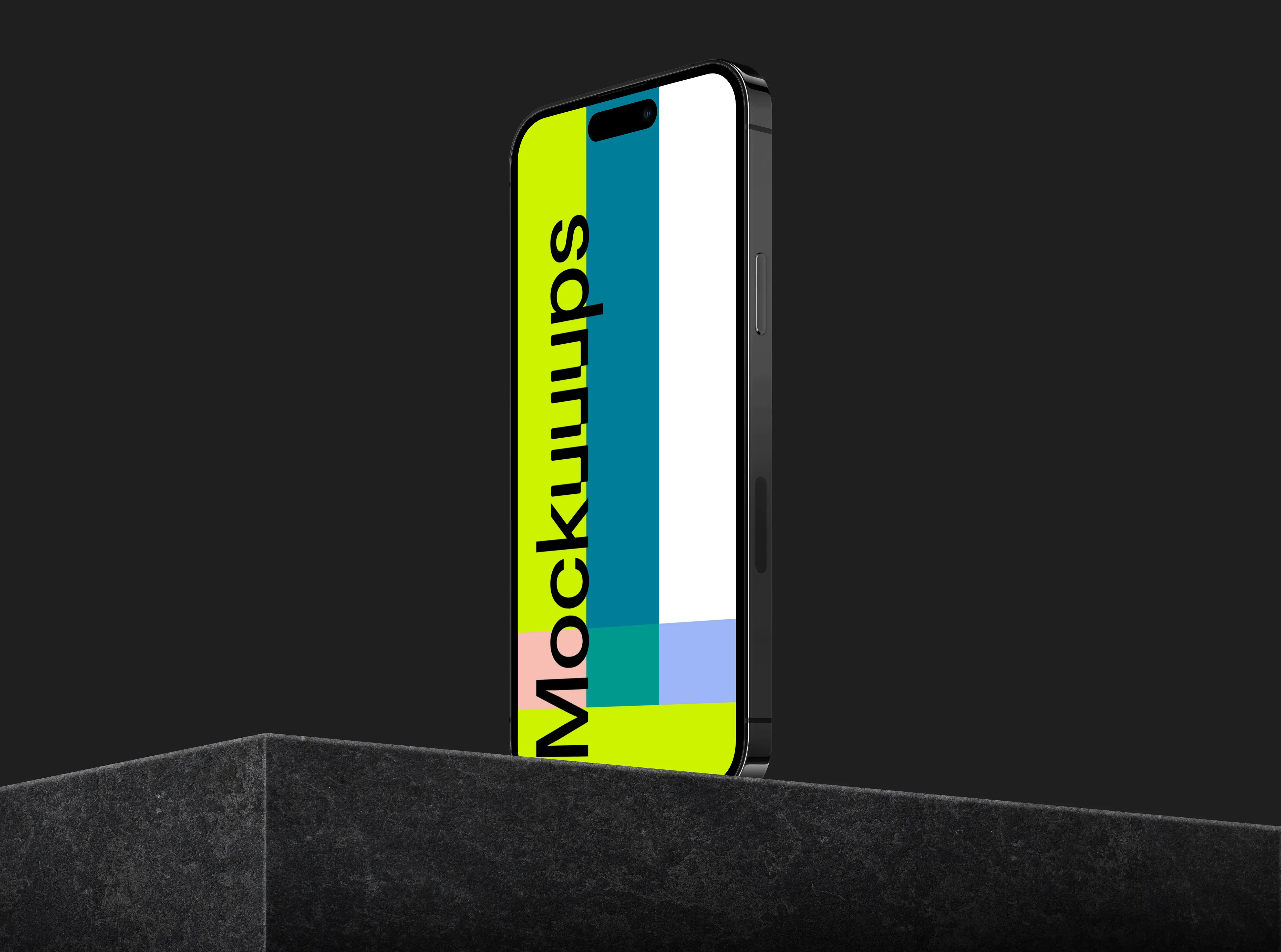 Isometric smartphone mockup on marble block - Right View